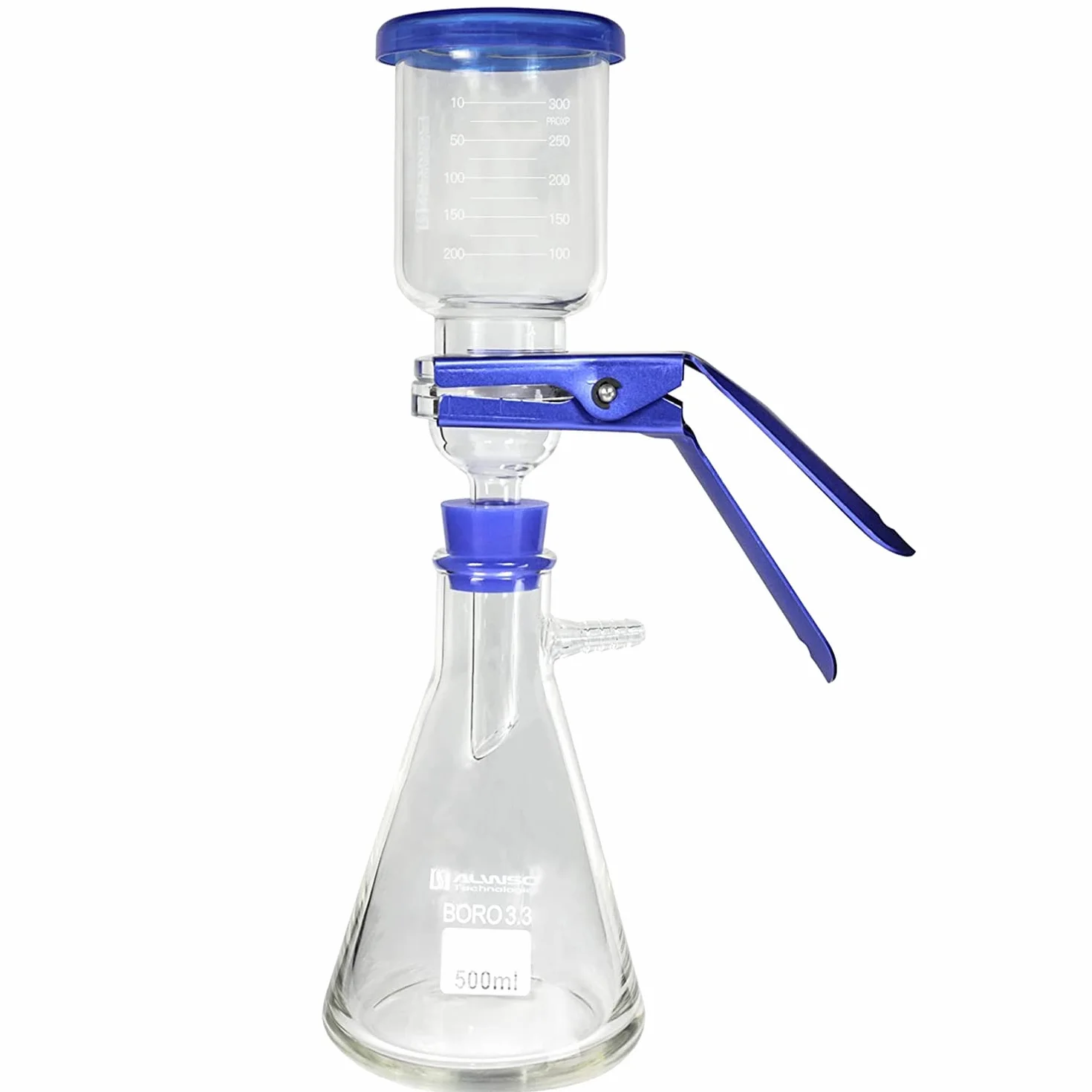 ALWSCI zestaw filtrów do filtracji próżniowej ze szkła, laboratoryjne urządzenie do filtracji ze szkła, zestaw kolb filtrujących ze szkła borokrzemowego, kolba Erlenmeyera 500 ml i lejek miarowy 300