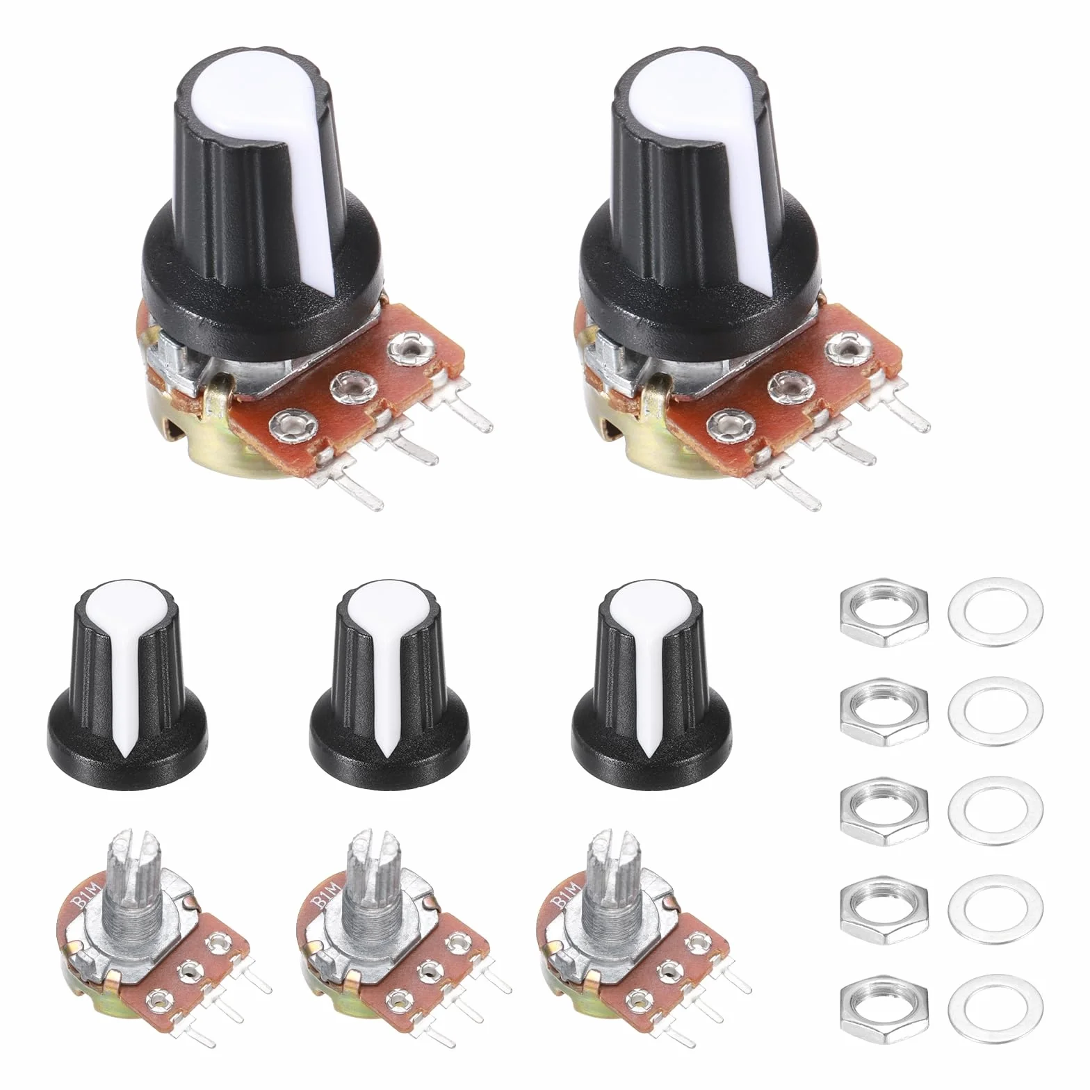 QUARKZMAN 5 szt. WH-148 3-pinowy potencjometr B1M Ohm liniowy potencjometr obrotowy XH2.54 Opór zmienny potencjometr z 5 plastikowymi przyciskami do sprzętu audio, elektroniki
