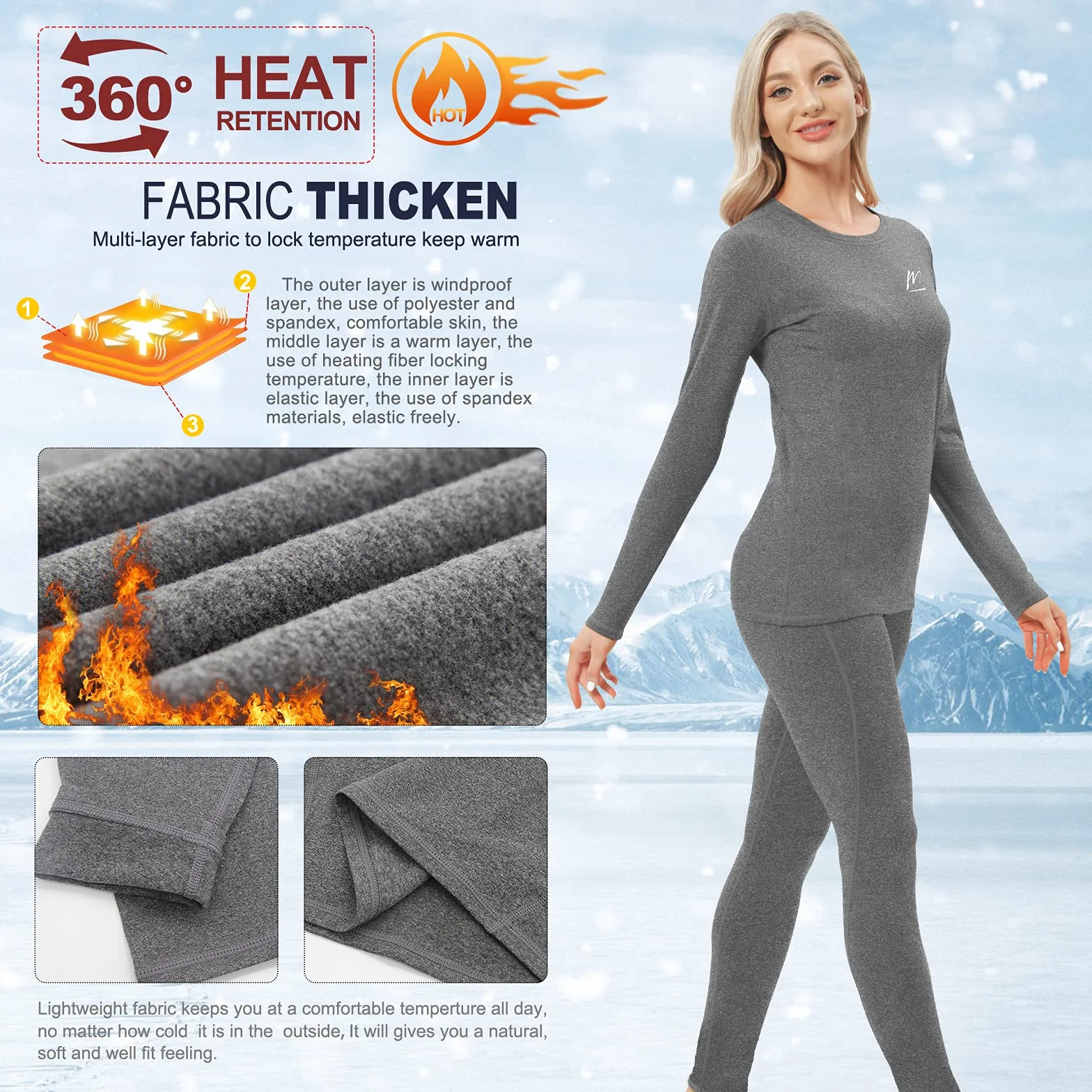 Bielizna termiczna dla kobiet, zimowa ciepła warstwa bazowa zestaw kompresyjny Kobiety Thermal Underwear for Women, Winter Warm Base Layer Compression Set Fleece Lined Long Johns