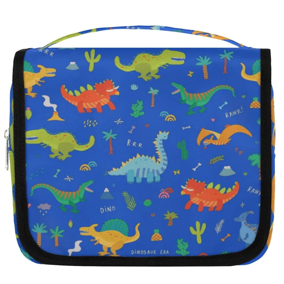 Dinozaur Podróżna Kosmetyczka Niebieski dinozaur Tło Mycie Torba Unisex Wiszące przybory toaletowe Kosmetyczka Organizer do makijażu, wielobarwny, Jeden rozmiar