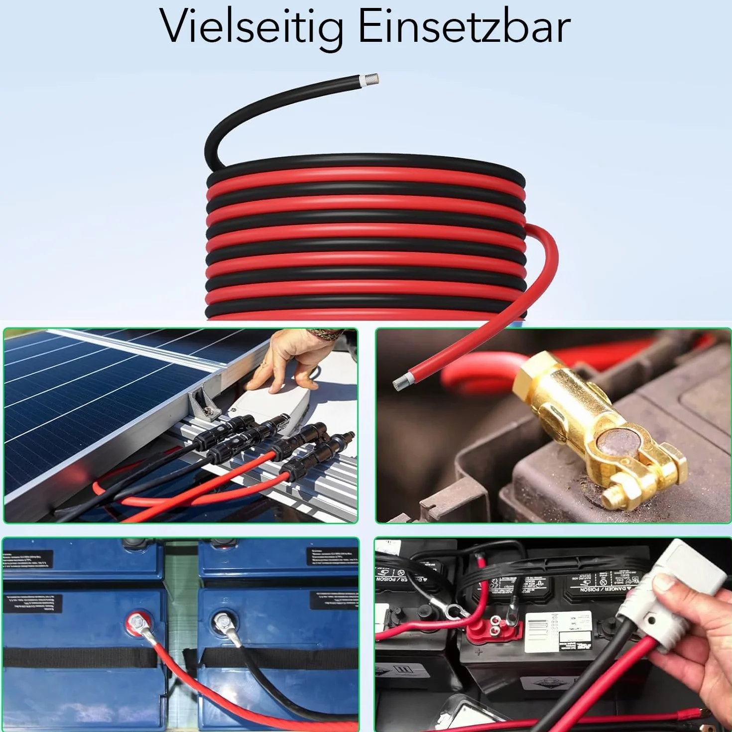 Kabel solarny 6 mm² czerwony – 20 m – odporny na promieniowanie UV, elastyczny, fotowoltaiczny, kabel PV, kabel przyłączeniowy do panelu słonecznego, falownika i regulatora ładowania