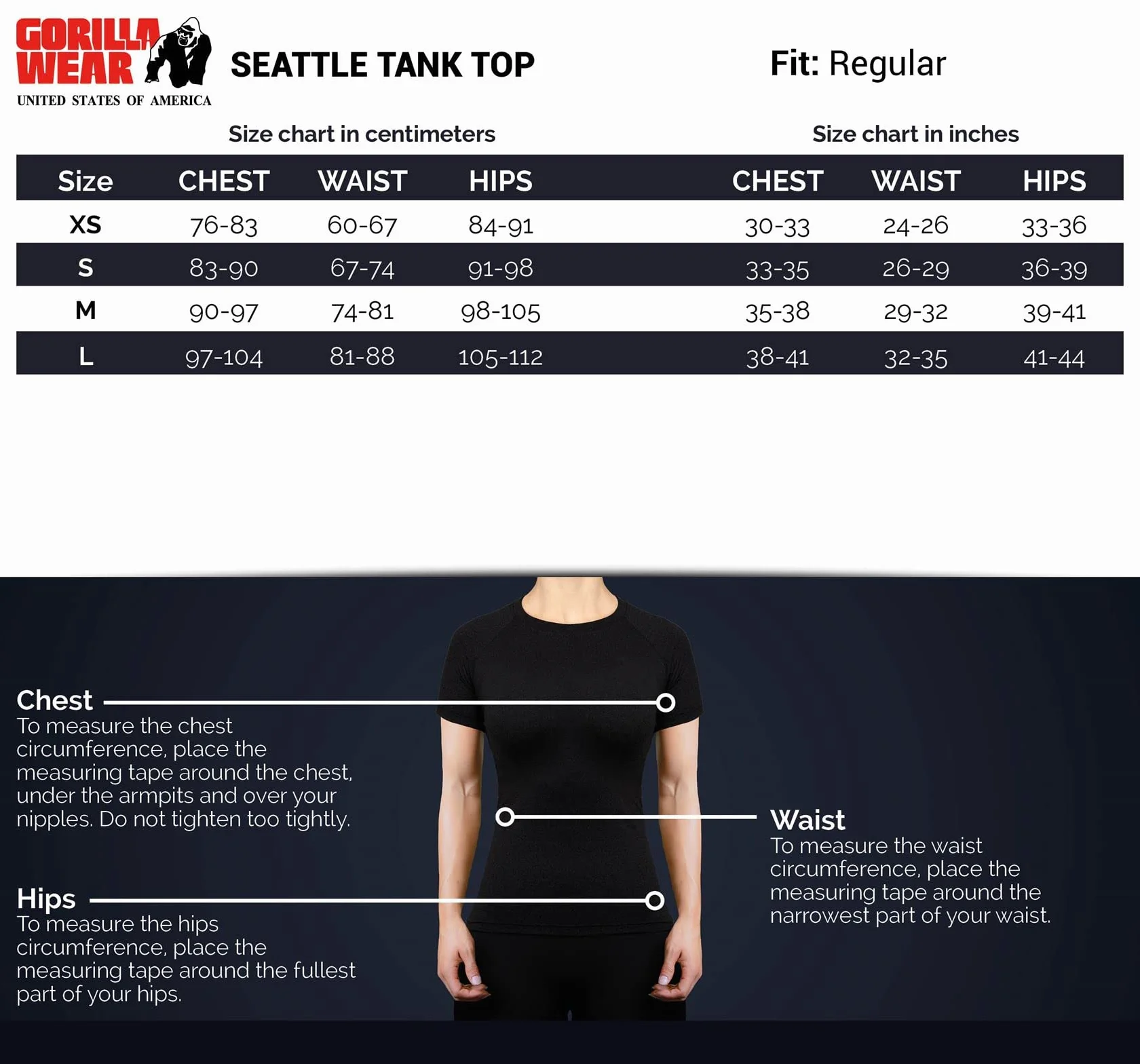 Gorilla Wear - Seattle Tank Top – czarny – Bodybuilding Sport na co dzień, czas wolny, z nadrukiem logo, lekka i wygodna dla optymalnego ruchu z poliestru