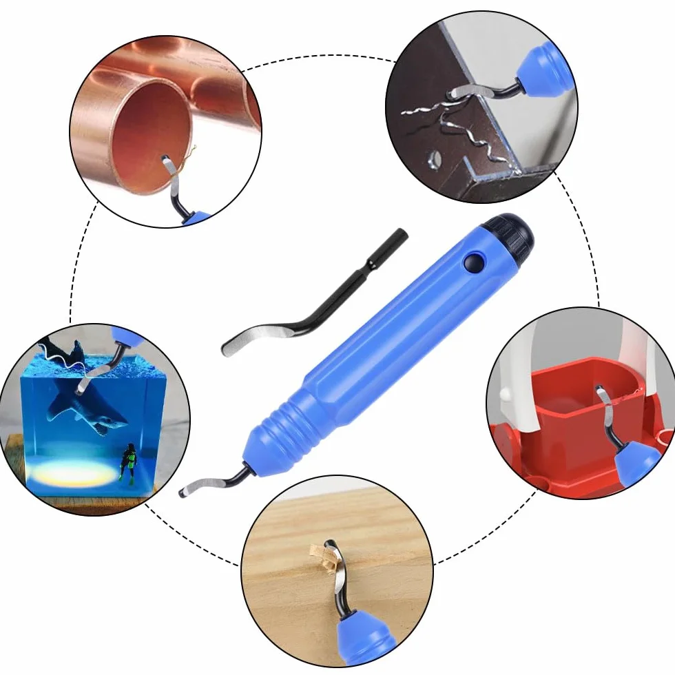 flintronic Uniwersalne narzędzie do usuwania zadziorów, z 10 zapasowymi ostrzami, obracane o 360°, narzędzie tnące do drukarki 3D, tworzywo sztuczne, aluminium i stal nierdzewna (1 narzędzie + 10