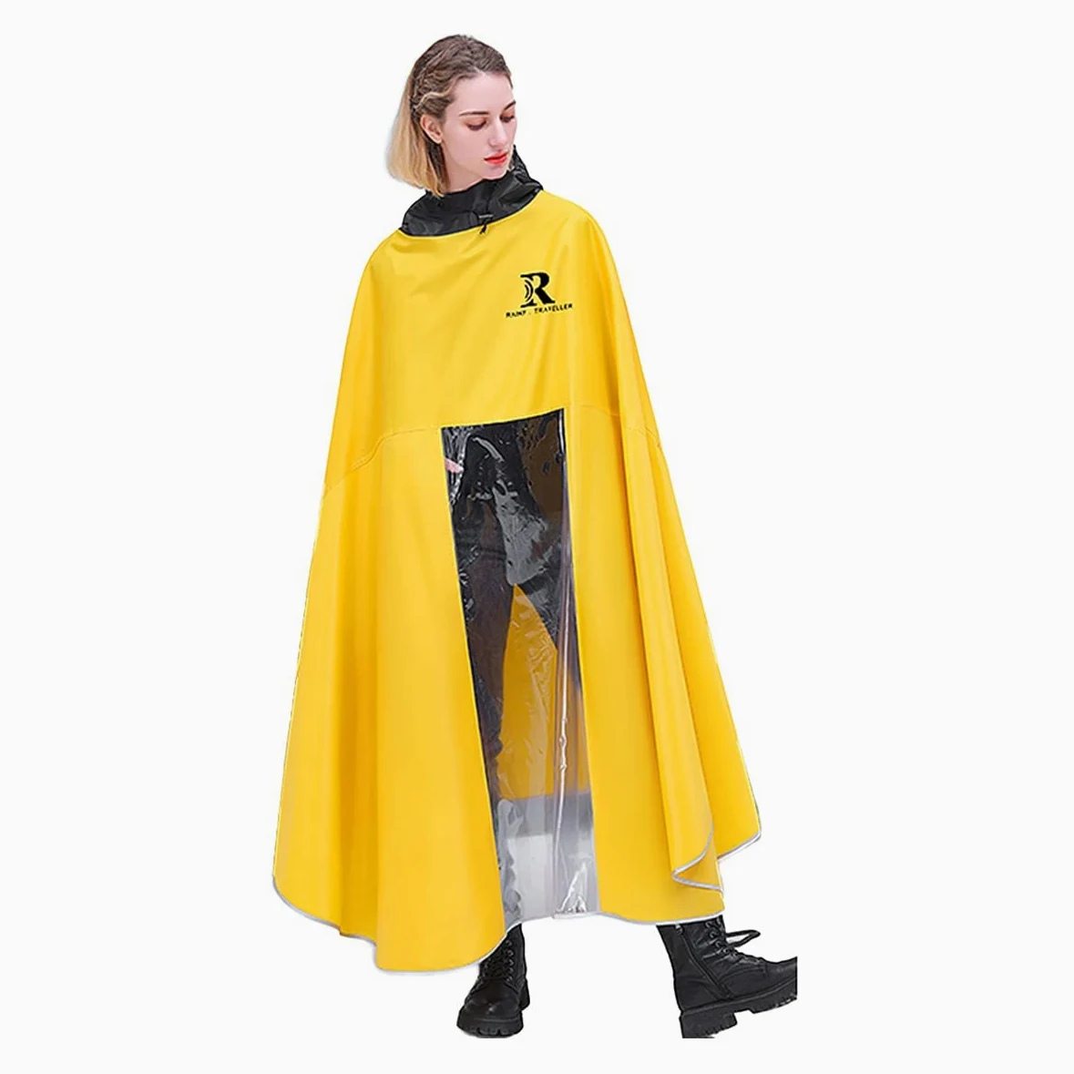 Peleryna przeciwdeszczowa rowerowa Poncho na rower E-Bike Pokrowiec na hulajnogę Pojedyncze wiatroszczelne Ponczo przeciwdeszczowe z kapturem unisex(Yellow,Medium)