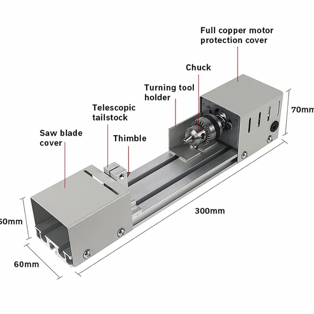 Mini tokarka 6 w 1, 12-24V 96W metalowa mała tokarka, DIY Wood Model Making Tokarka, Szlifierka kulkowa do rzeźbienia, szlifowania i szlifowania drewna