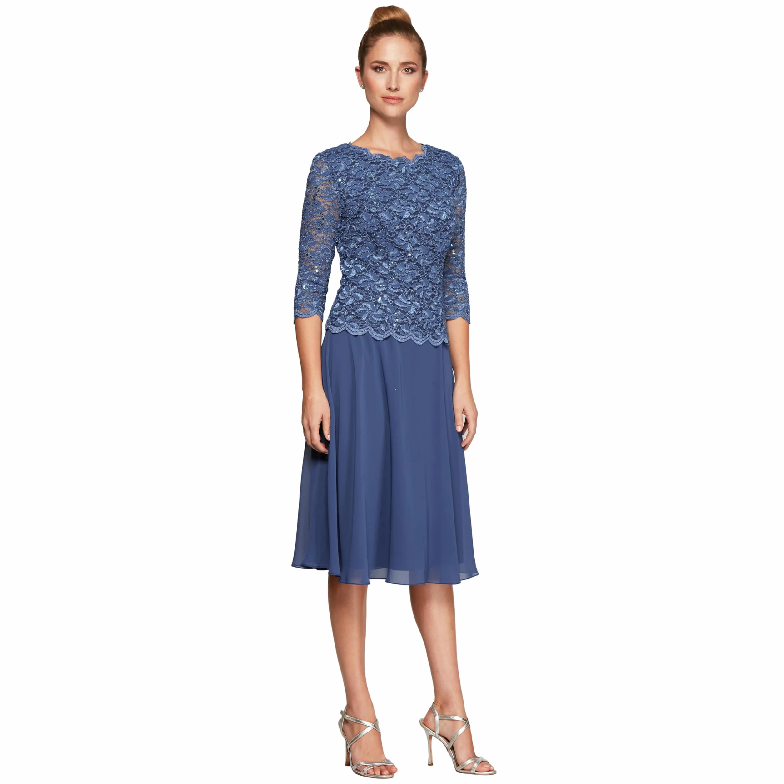 Alex Evenings Sukienka na specjalną okazję damska Tea Length Sequin Mock Dress Petite Regular Size