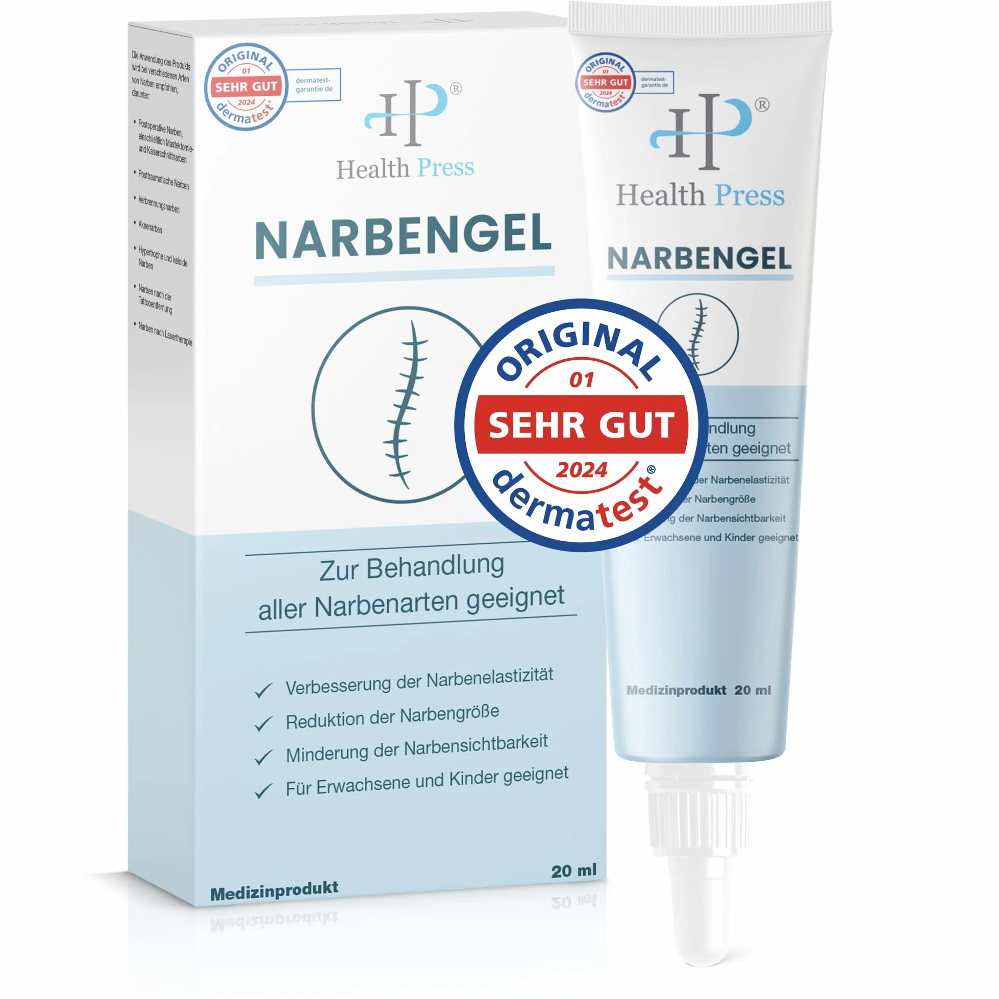 Health Press® Żel na blizny – 20 ml maść na blizny – żel na blizny zmniejsza widoczność blizn – krem na blizny do wszystkich rodzajów blizn – pielęgnacja blizn – krem na blizny dla dorosłych i dzieci