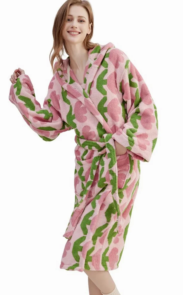 Damski szlafrok frotte, bawełniany szlafrok z kapturem, chłonny, gruby, długi szlafrok do spa, zimowy szlafrok pluszowy,A,One Size