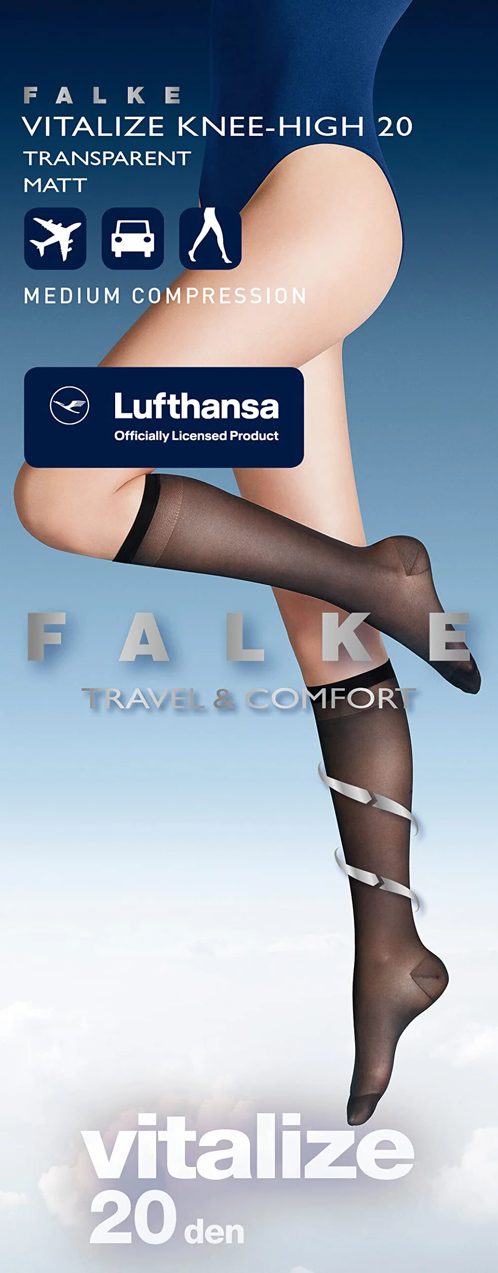 FALKE Kobiety Podkolanówki Vitalize 20 DEN W Kh Przezroczyste kompresyjne 1 Para, Cieliste Cocoon 4059, 39-42
