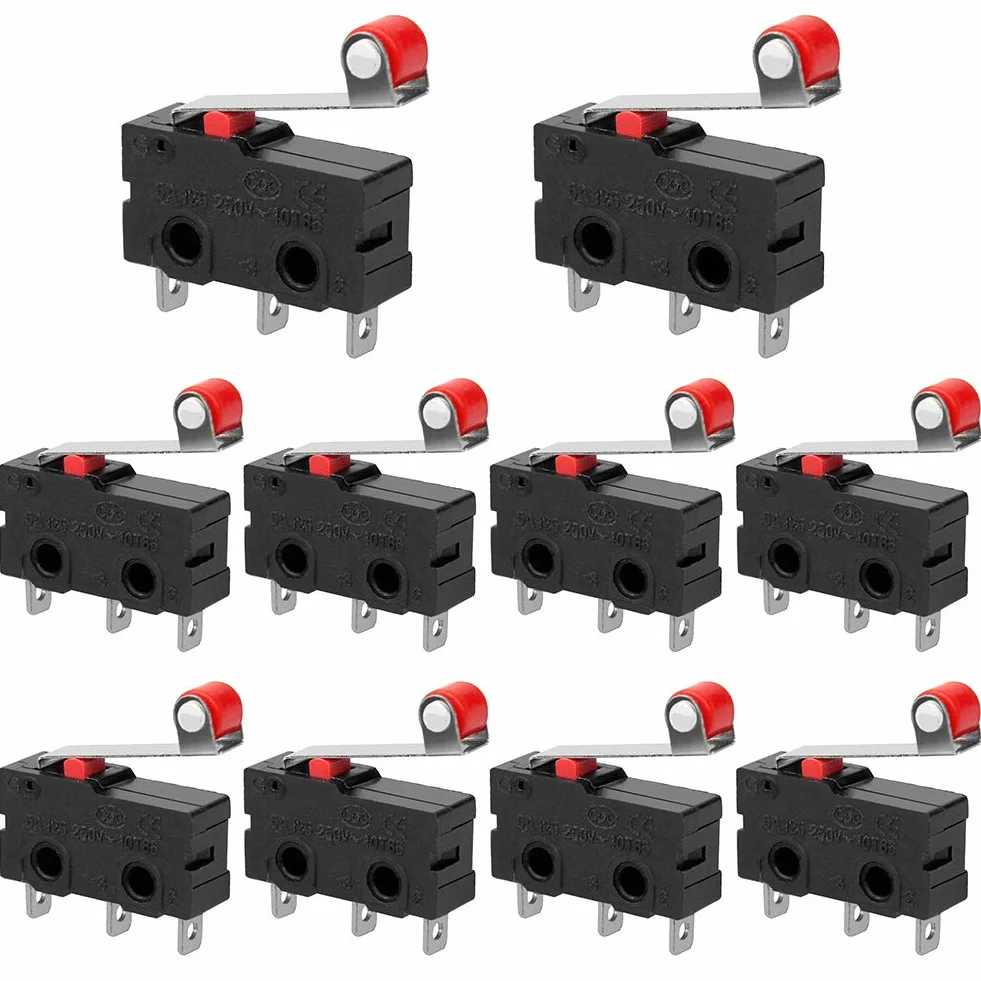 10 sztuk Micro Roller Limit Switch Chwilowy długi zawias szybkie działanie AC 250V 5A SPDT Snap Micro Quick Action Przełącznik