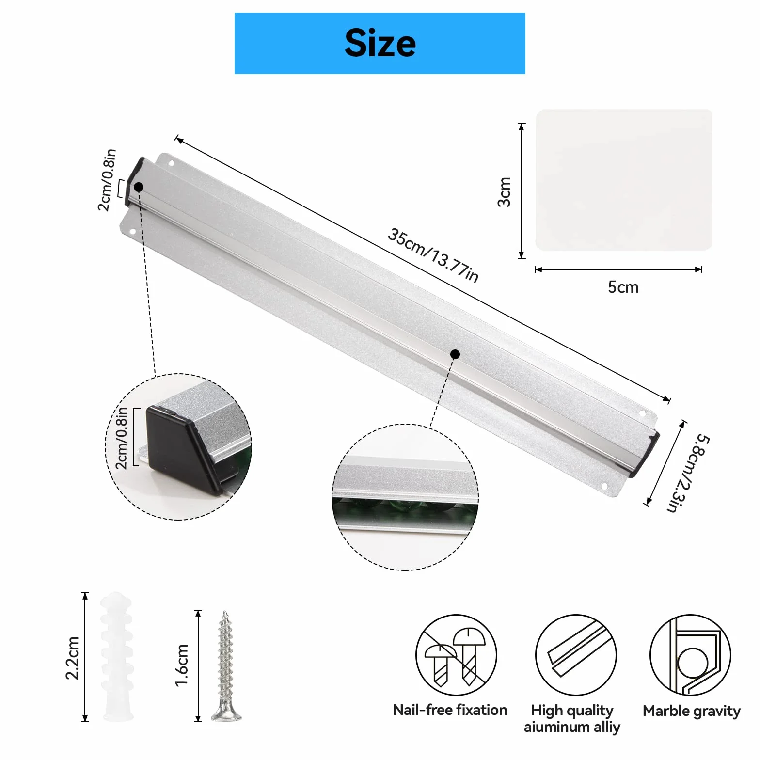 Uchwyt na bony, do gastronomii, samoprzylepny, ze stopu aluminium, do kuchni, baru, biura, na zamówienia, 35 cm