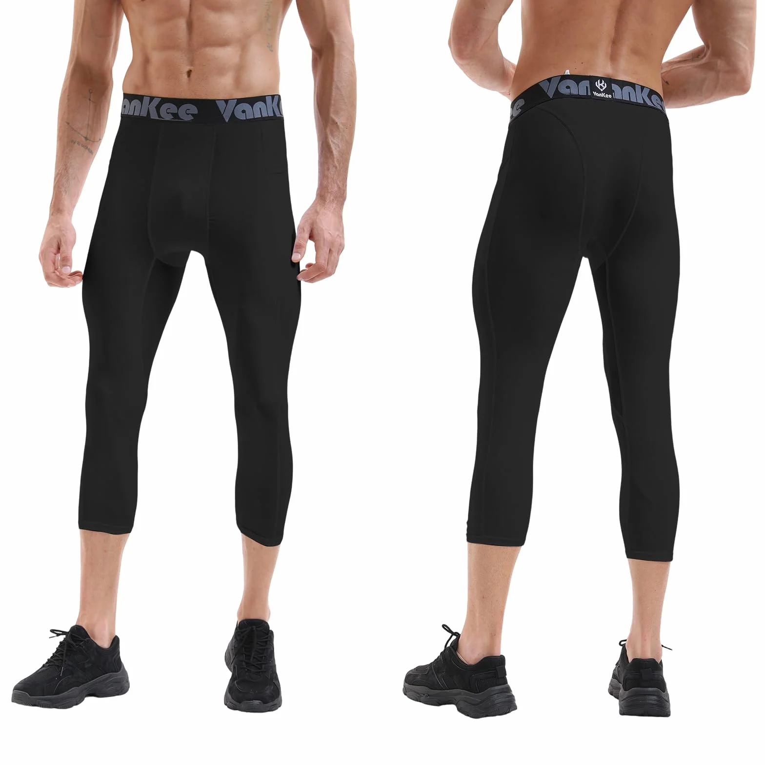 Męskie spodnie kompresyjne 3/4 z kieszeniami Sportowe legginsy do biegania Spodnie fitness Szybkoschnące spodnie do koszykówki Piłka nożna Joga Siłownia