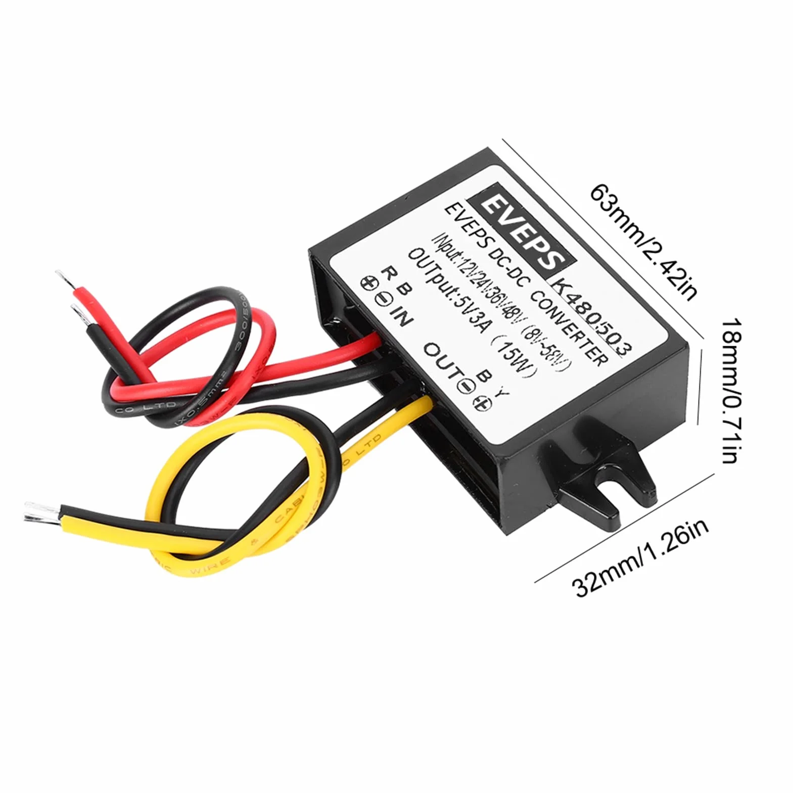 Przetwornica Napięcia Akozon DC-DC 12V/24V/36V/48V do 5V 3A Przetwornica Obniżająca Napięcie Moduł Zasilacza Obniżającego Napięcie do Ekranów LED, Kamer, Pomp Wodnych, Silników i