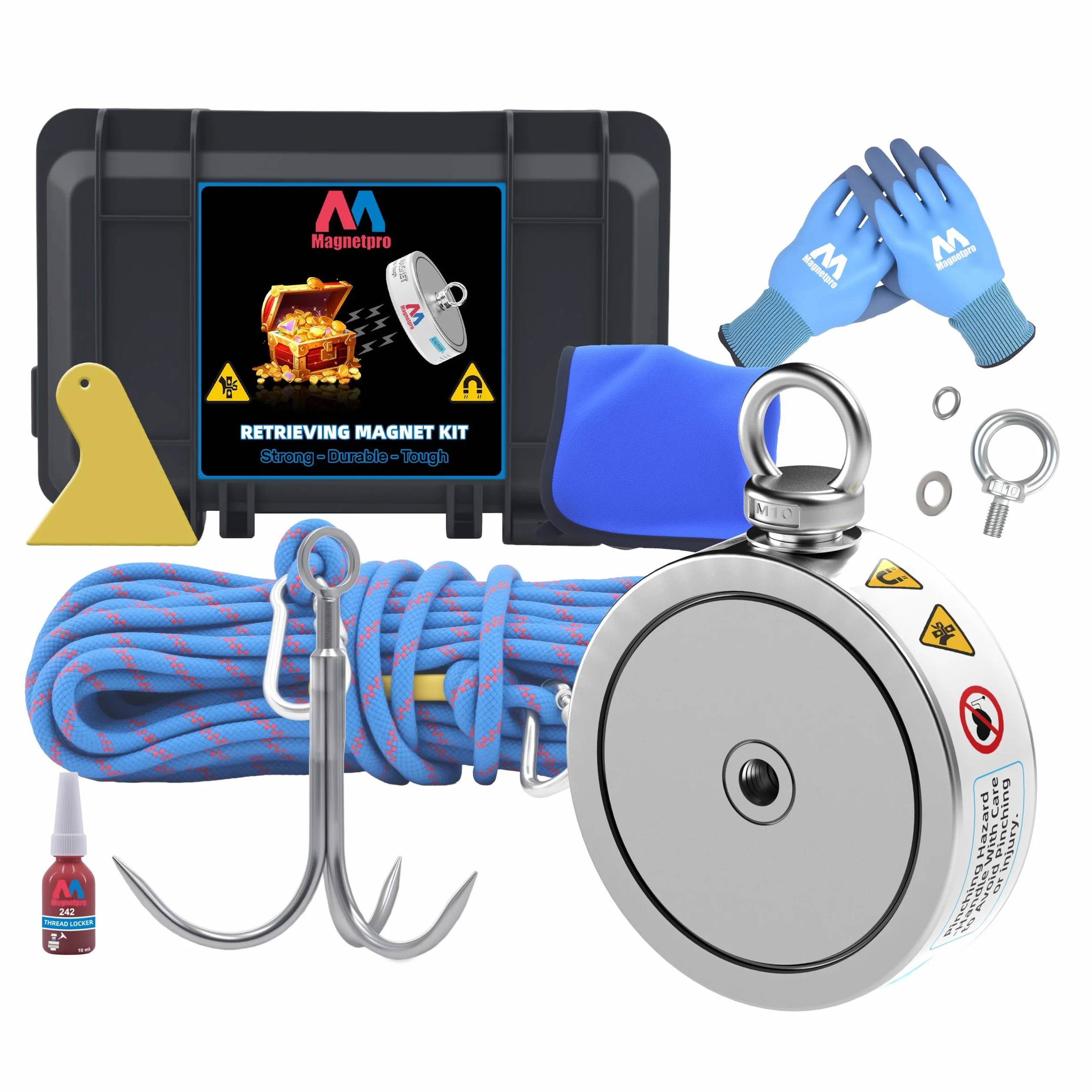 Magnetpro 1220 kg, kompletny zestaw magnesów przychodzących, dwustronny magnes wędkarski, zawiera silny magnes neodymowy, trwała linka o długości 20 m, karabińczyk, rękawiczki, haczyk i torbę do