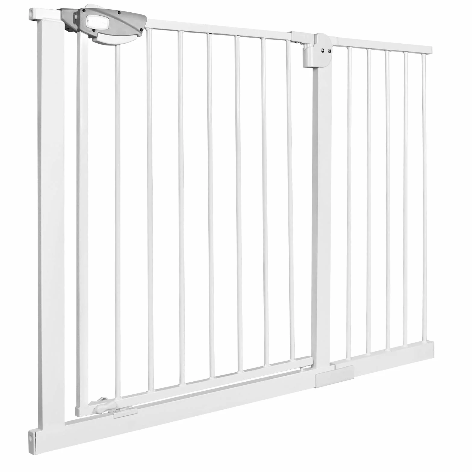 UISEBRT Kratka ochronna na schody i drzwi, bez wiercenia, z samozamykającym się, otwierana jedną ręką, metalowa kratka ochronna do szerokości 105-115 cm, biała