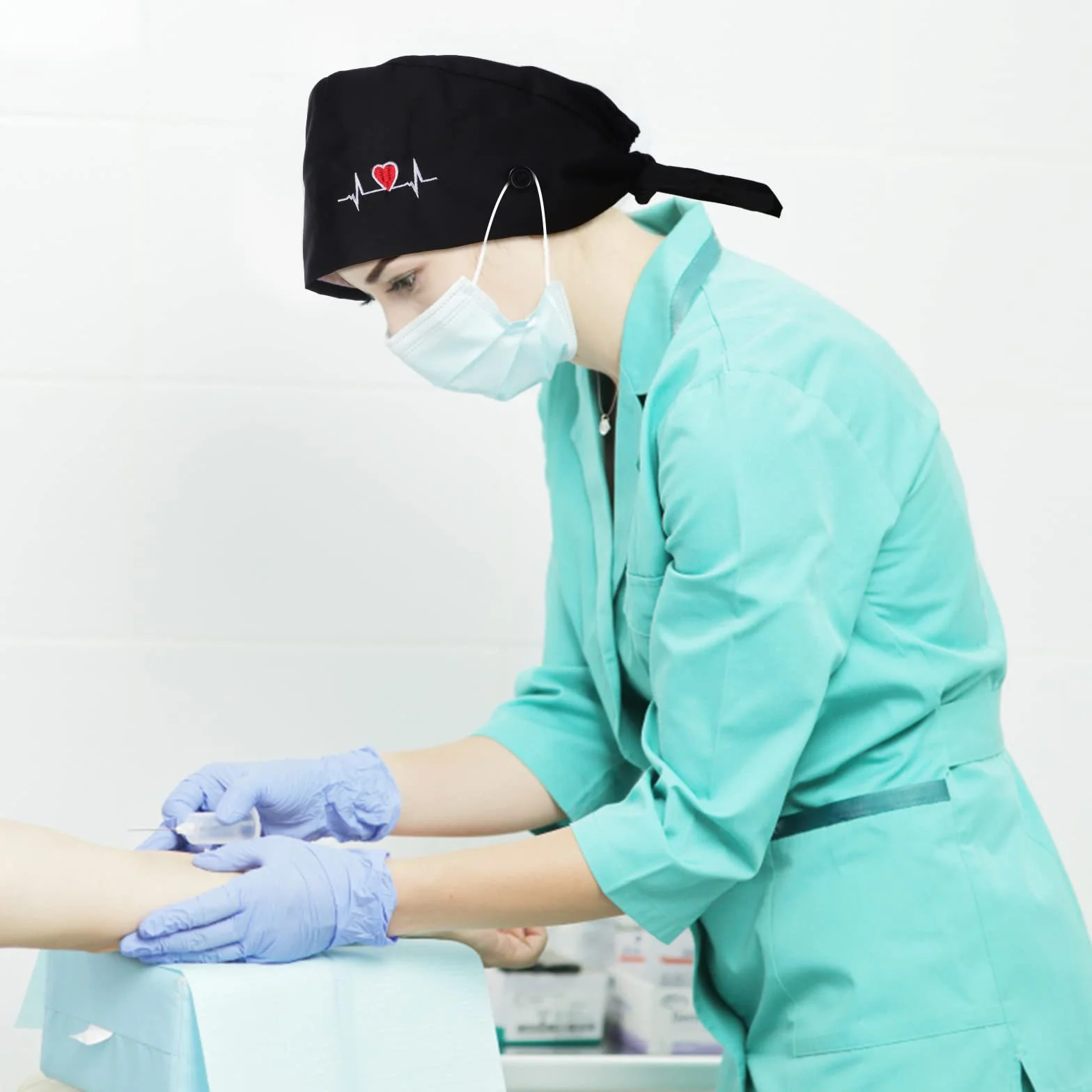Słuchawki chirurgiczne Regulowana czapka robocza z guzikami Medyczne słuchawki chirurgiczne Czapka pielęgniarka Opaska na Bawełniana podpórka na kucyk Scrub Chirurgiczna słuchawka damska