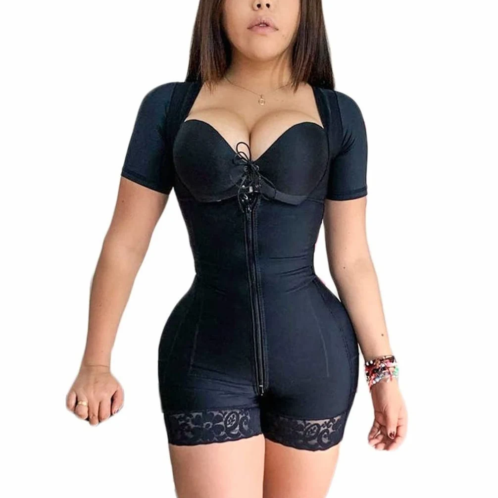 Body wyszczuplające brzuch z krótkim rękawem Body Shaper Wyszczuplająca koronka Z zamkiem błyskawicznym Odzież Bielizna modelująca Liposukcja Kompresja