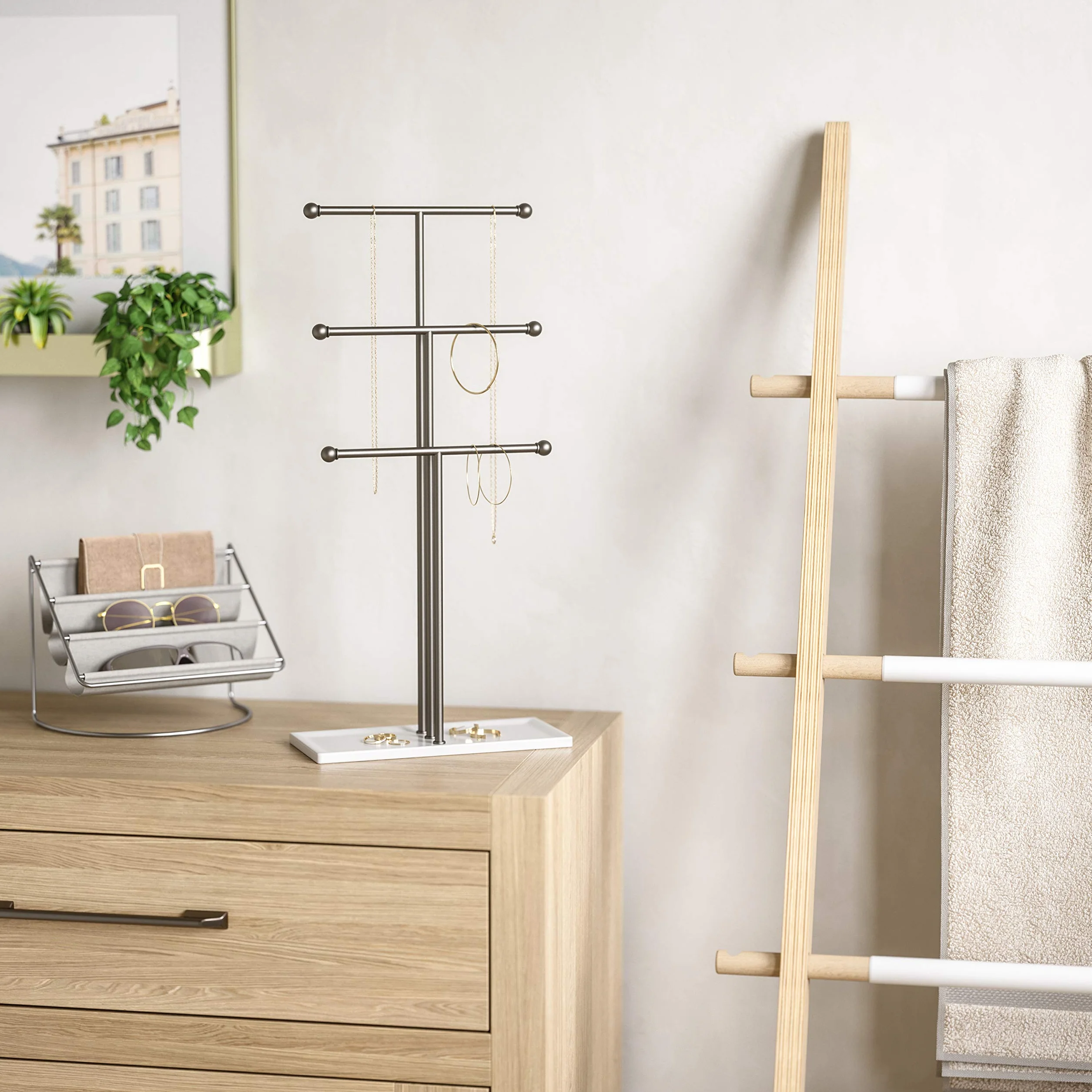 Umbra Trigem Organizer na Biżuterię, Srebrny/Biały, 23 x 10 x 48 cm