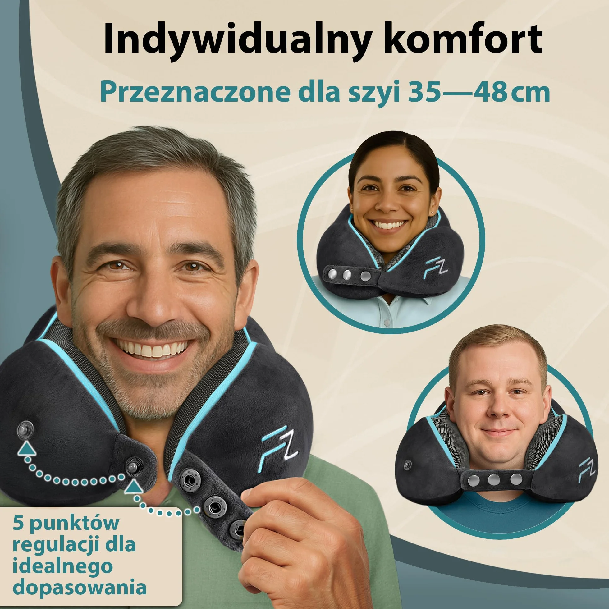 FLOWZOOM Poduszka Podróżna z Pianki Memory 360° Regulowany Zagłówek Czarny