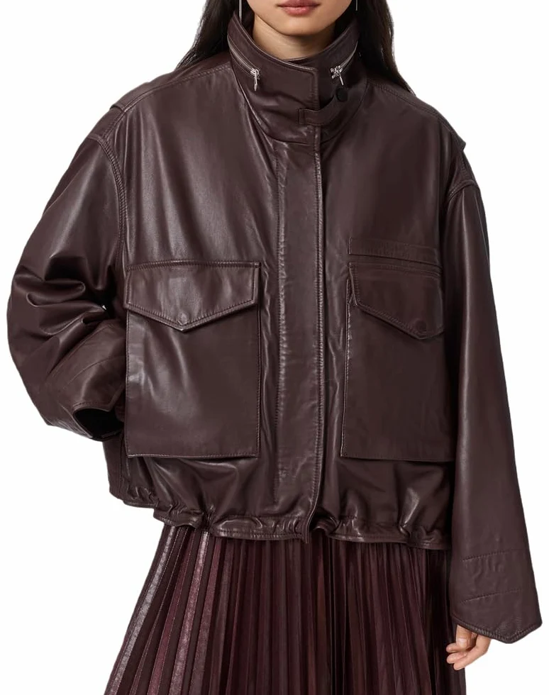 AllSaints Clay kurtka skórzana damska, Krwistoczerwony, XS