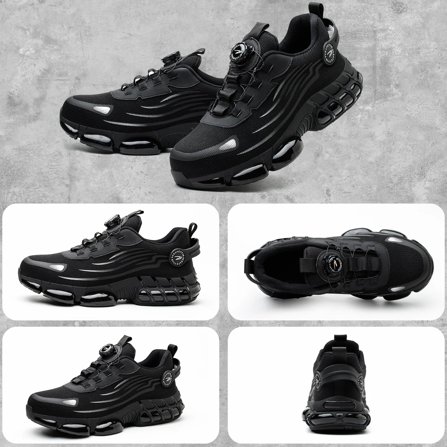 Męskie i Damskie Buty Ochronne Ze Stalowym Noskiem Lekkie Wygodne Obrotowe Sznurowadła Antypoślizgowe Oddychające z Poduszką Powietrzną Rozmiar Black 36 EU