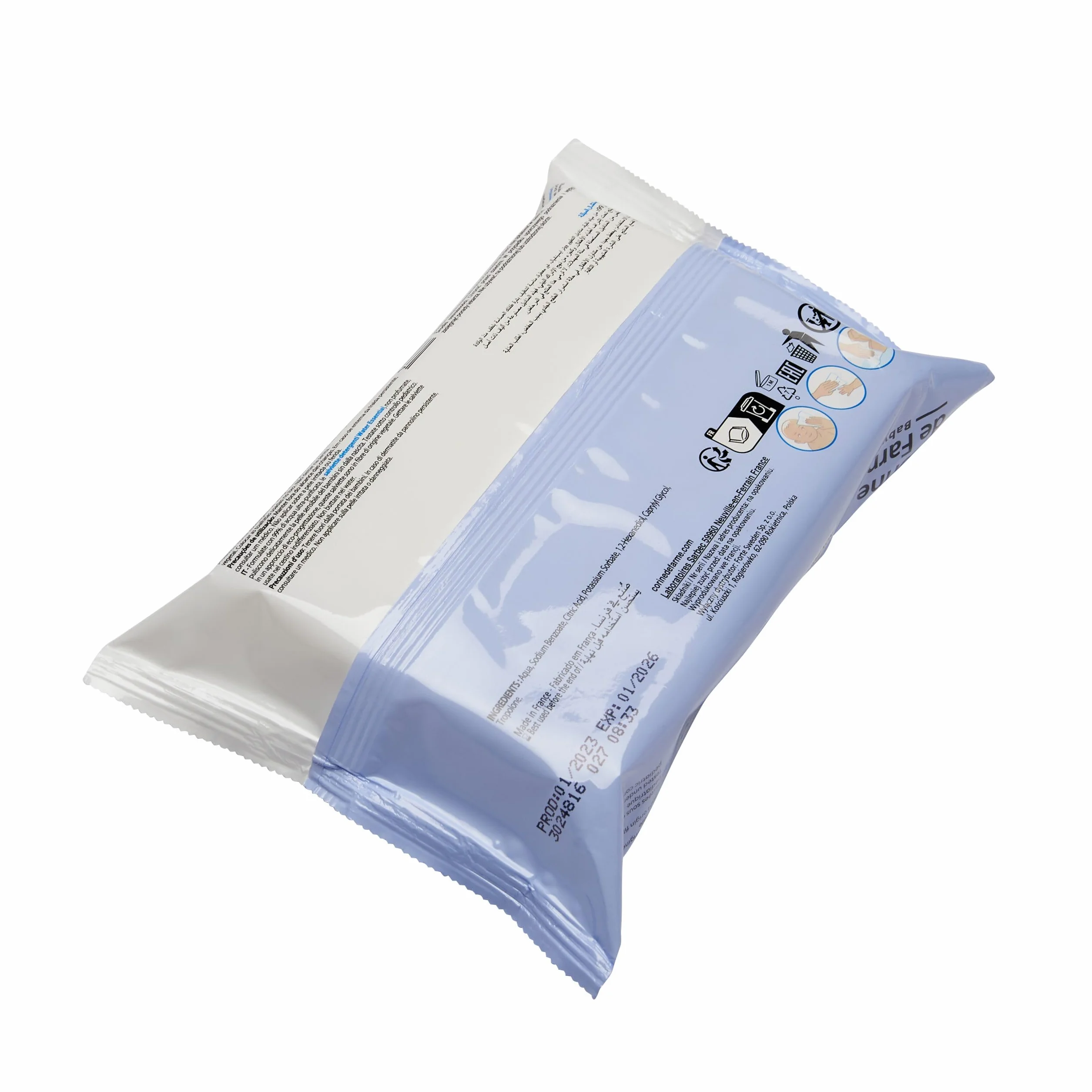 Corine de Farme - Change Water Essential Baby Wipes x70 - Vegetable Fibre Toiletry Product - 99% Ultra-Purified Water - Hygiene from Birth - Resealable Hood