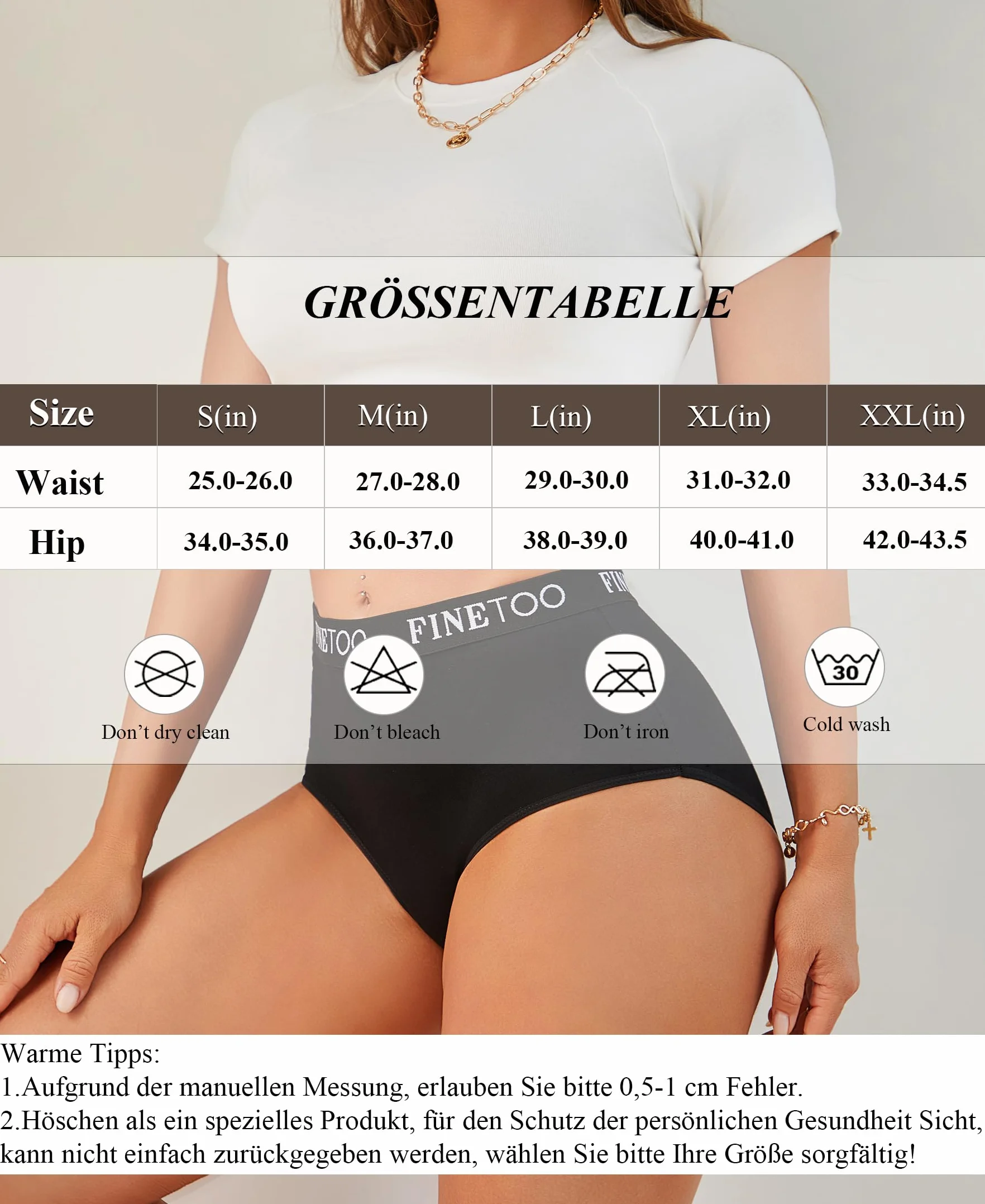 FINETOO Zestaw 5 par majtek damskich, bawełnianych, wysoka talia, rozciągliwa, bawełna, oddychające, miękkie majtki, wielopak, S-XXL