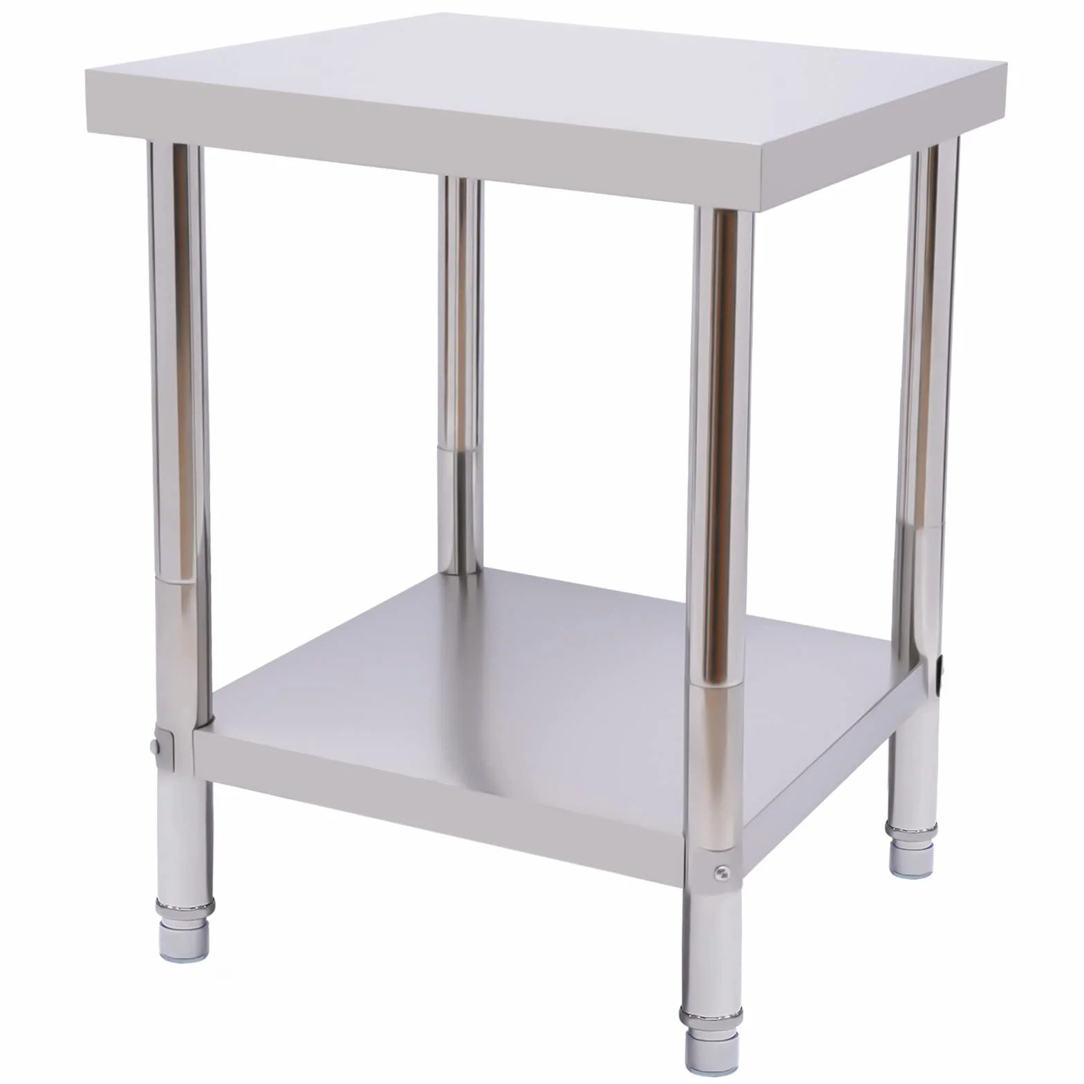 Stół ze stali nierdzewnej do kuchni, 60 x 45 x 80 cm, stół roboczy z regulowanymi nóżkami i rękawiczkami, stół kuchenny ze stali nierdzewnej, do 400 kg