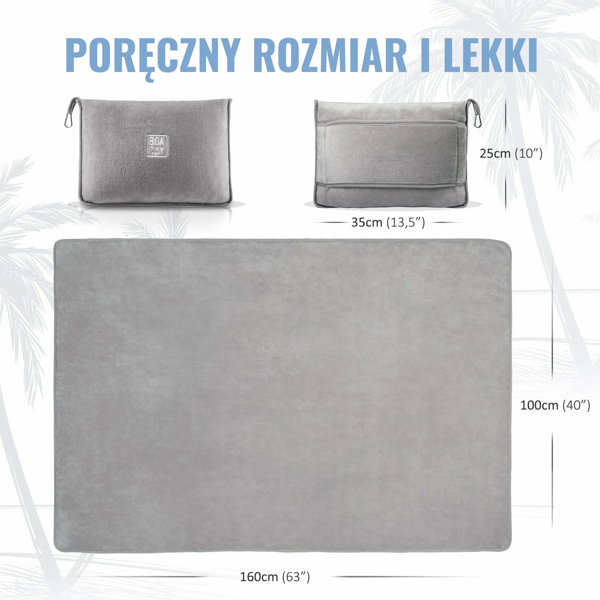 BOACAY Miękki i Ciepły Koc Podróżny do Samolotu i Samochodu - Niezbędnik Długiego Lotu dla Kobiet, Mężczyzn, Dzieci - Poduszka Kompaktowa z Rękawem na Bagaż i Klipem na Plecaka