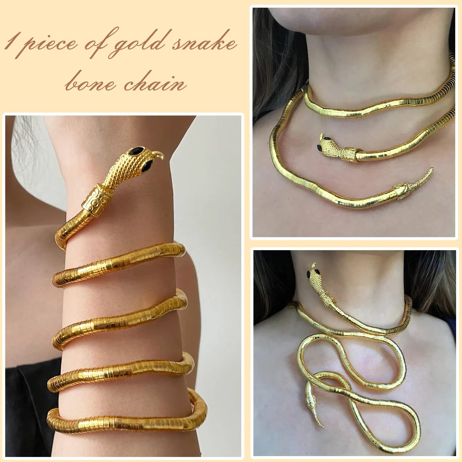 Moguri Naszyjnik Wężowy, Biżuteria, Łańcuszek, Złoty, Snake, Bransoletka na Ramię, Choker, Gumowa