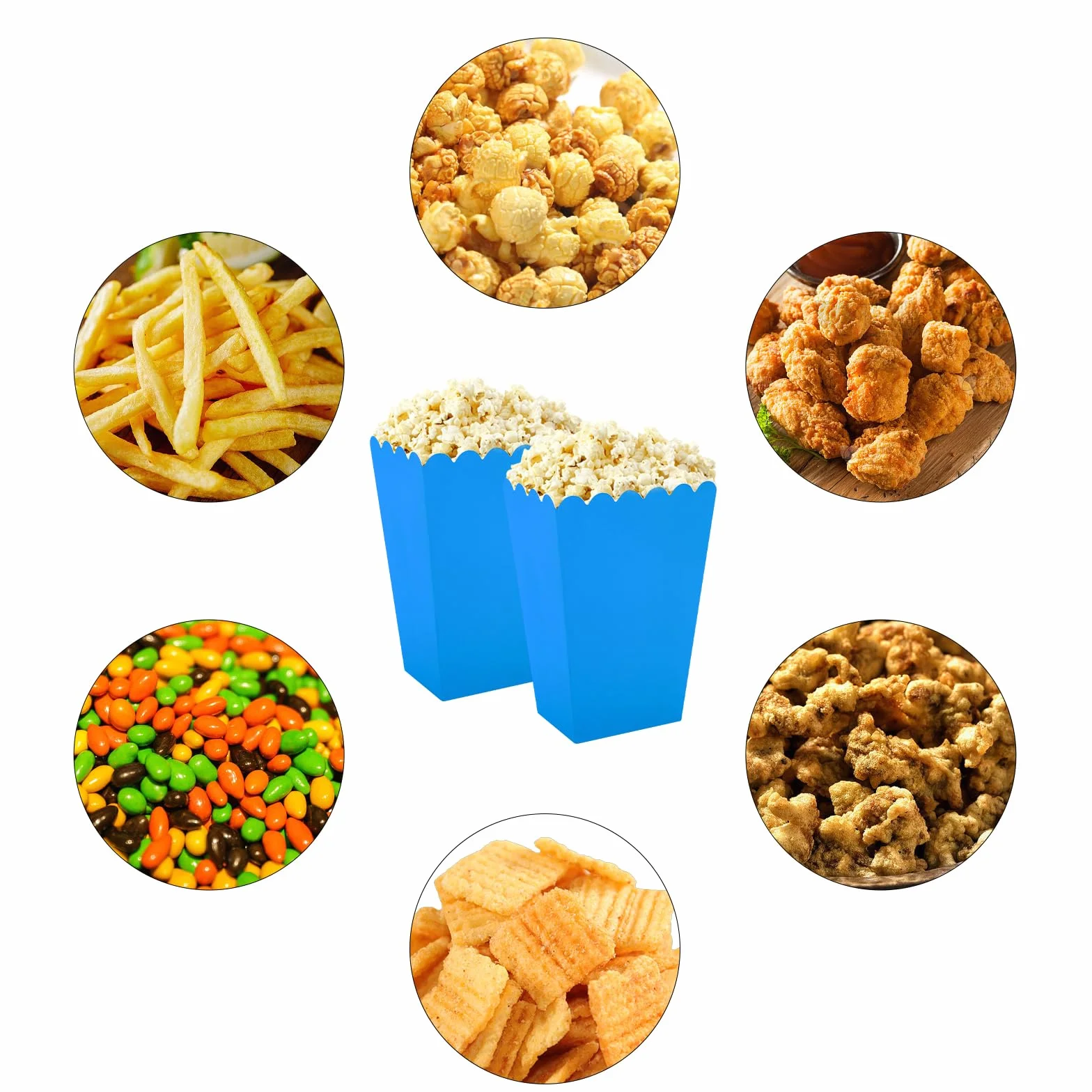 50 sztuk pudełek na popcorn, małe białe pudełka na popcorn, pojemniki na popcorn, torebki na przekąski, popcorn i słodycze do teatrów, kin i karnawałów
