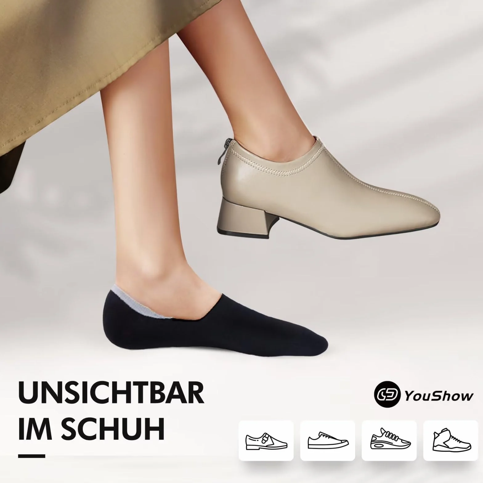 YouShow Skarpety do sneakersów, dla kobiet i mężczyzn, 10 par, niewidoczne, uniseks