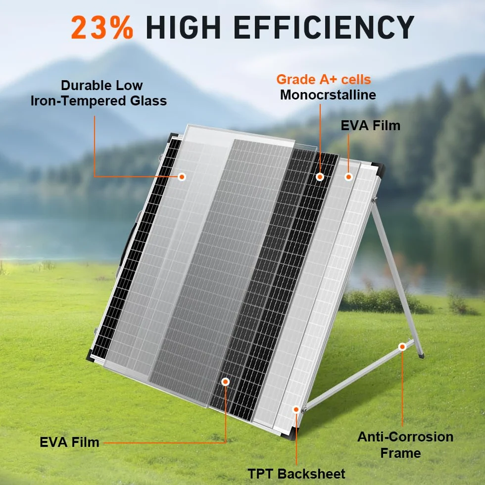 DOKIO 160W 18V Przenośny Składany Panel Słoneczny do akumulatorów 12V z regulatorem ładowania słonecznego (2 porty USB) + torba do przenoszenia