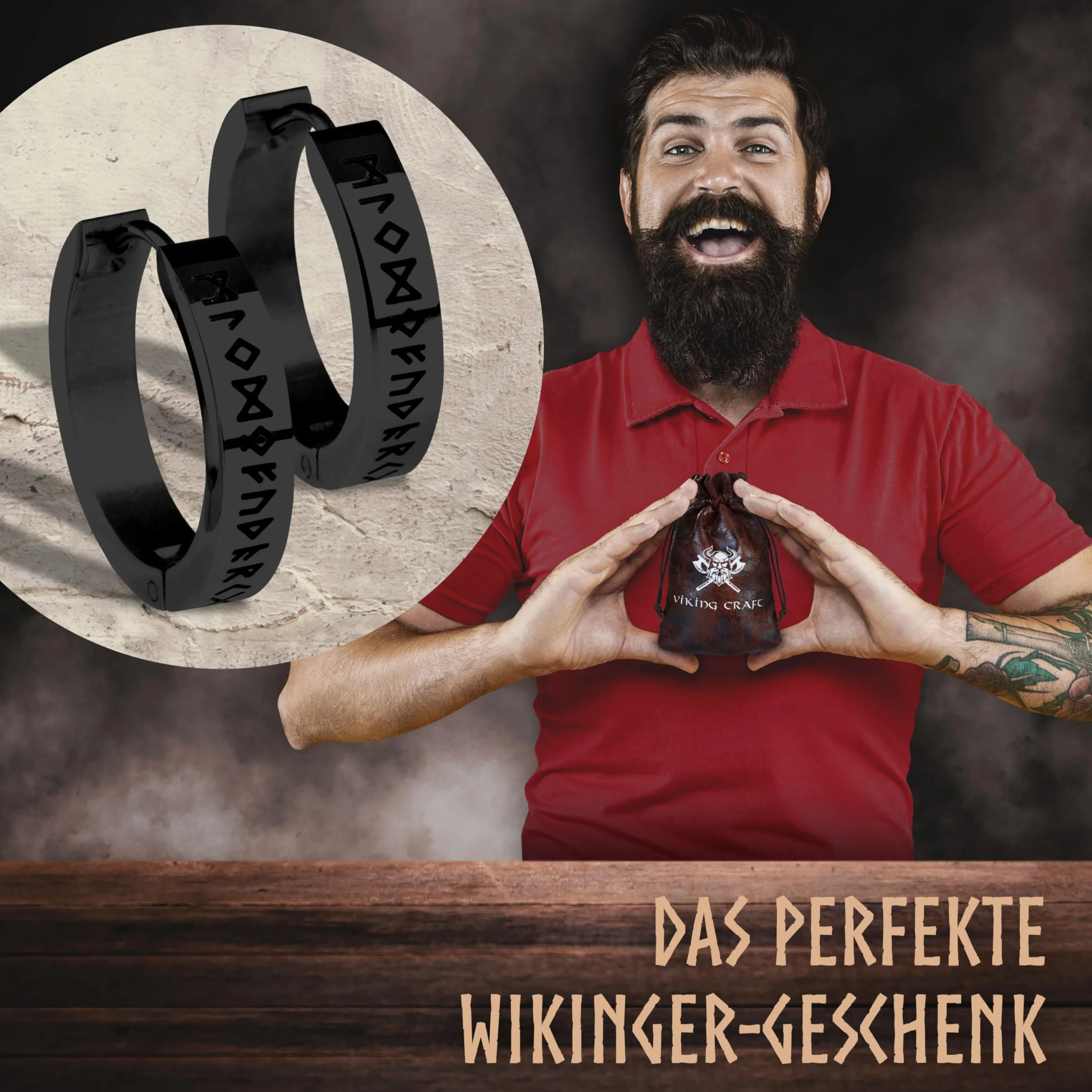 VIKING CRAFT Kolczyki Wikingów męskie ze stali nierdzewnej z runami