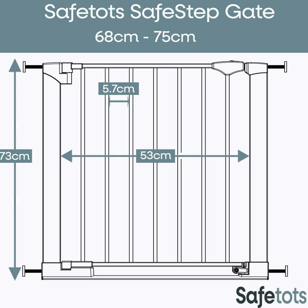 Safetots SafeStep brama, biała, 68-75 cm, bardzo niska przejścia, brama bezpieczeństwa dopasowana do ciśnienia, bramka dla dzieci na schody, korytarz i drzwi, łatwa instalacja