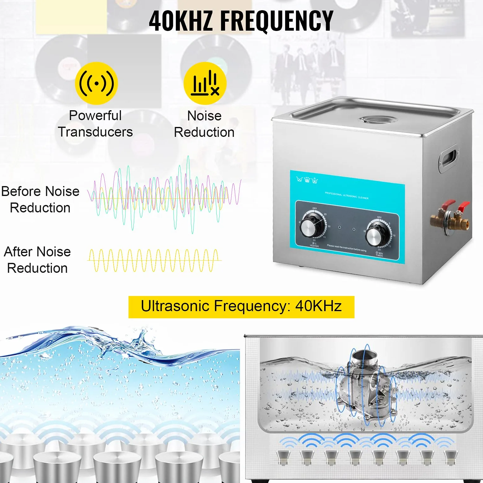 VEVOR Knob Control ultradźwiękowa myjka ultradźwiękowa, 10 l, 220 V, ultradźwiękowa myjka do biżuterii, ultradźwiękowa myjka ultradźwiękowa, do czyszczenia okularów, biżuterii