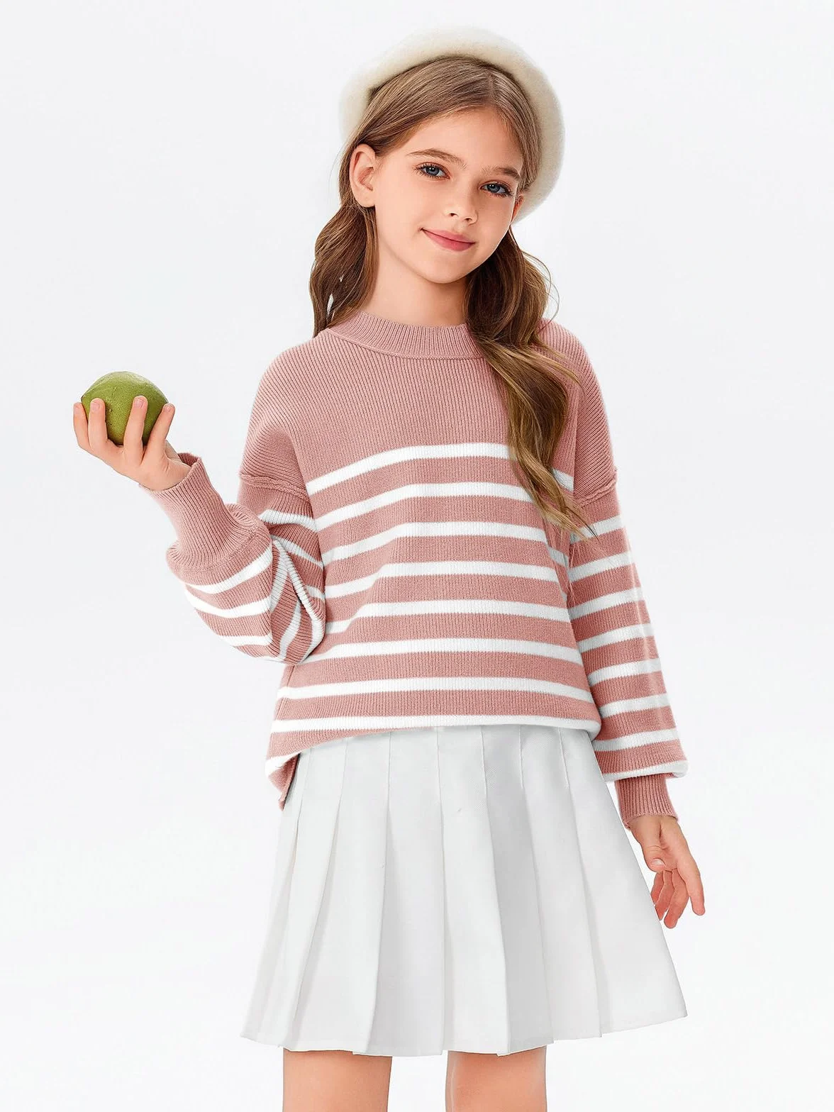 Dziewczęcy sweter w paski oversize z nietoperza na jesień i zimę