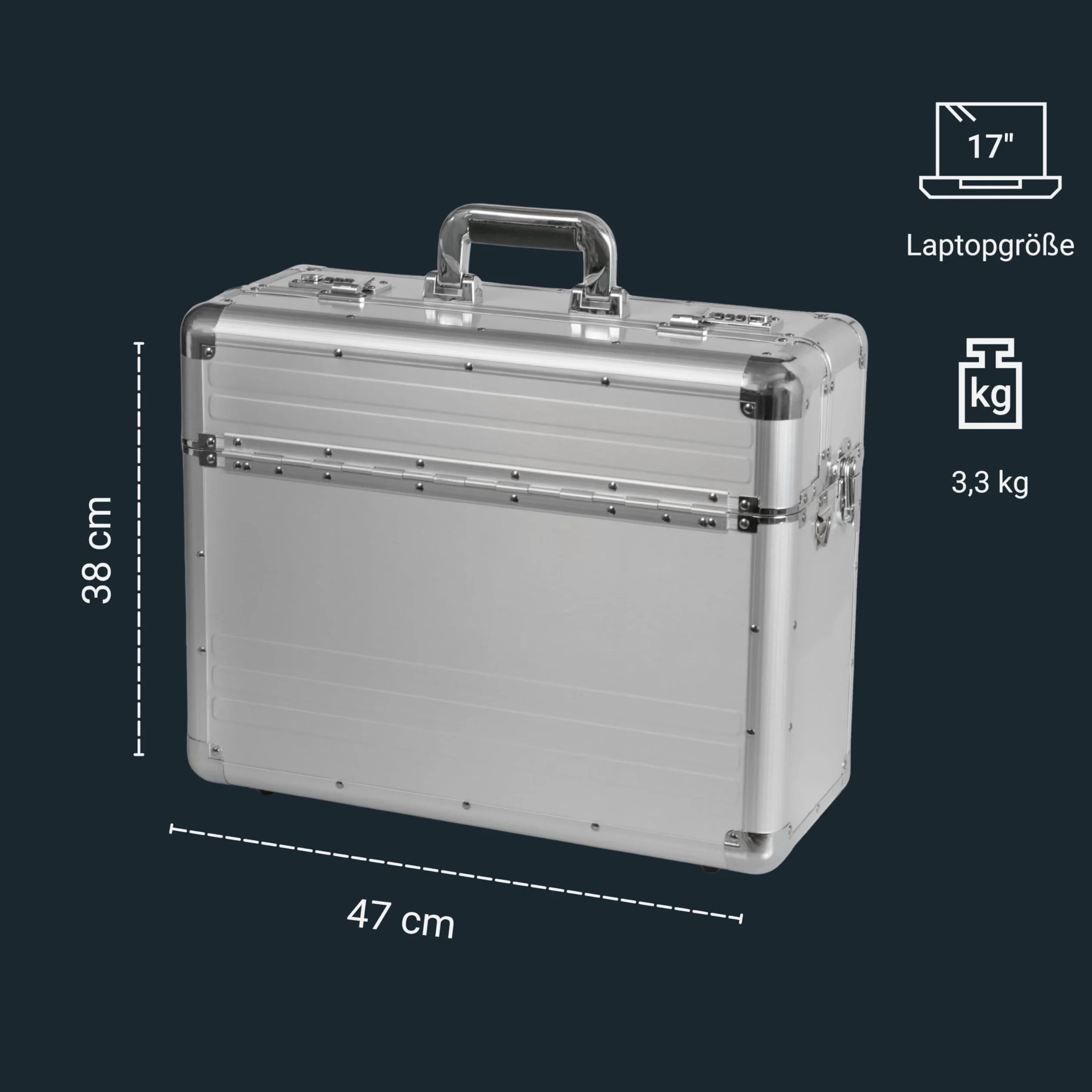 ALUMAXX 45119 Pilotka BETHA - Walizka z Gładkiego Aluminium Na Dokumenty, Aktówka z Zamkiem Szyfrowym, 47 cm, Biznesowa Na Notebooki 17", Srebrna
