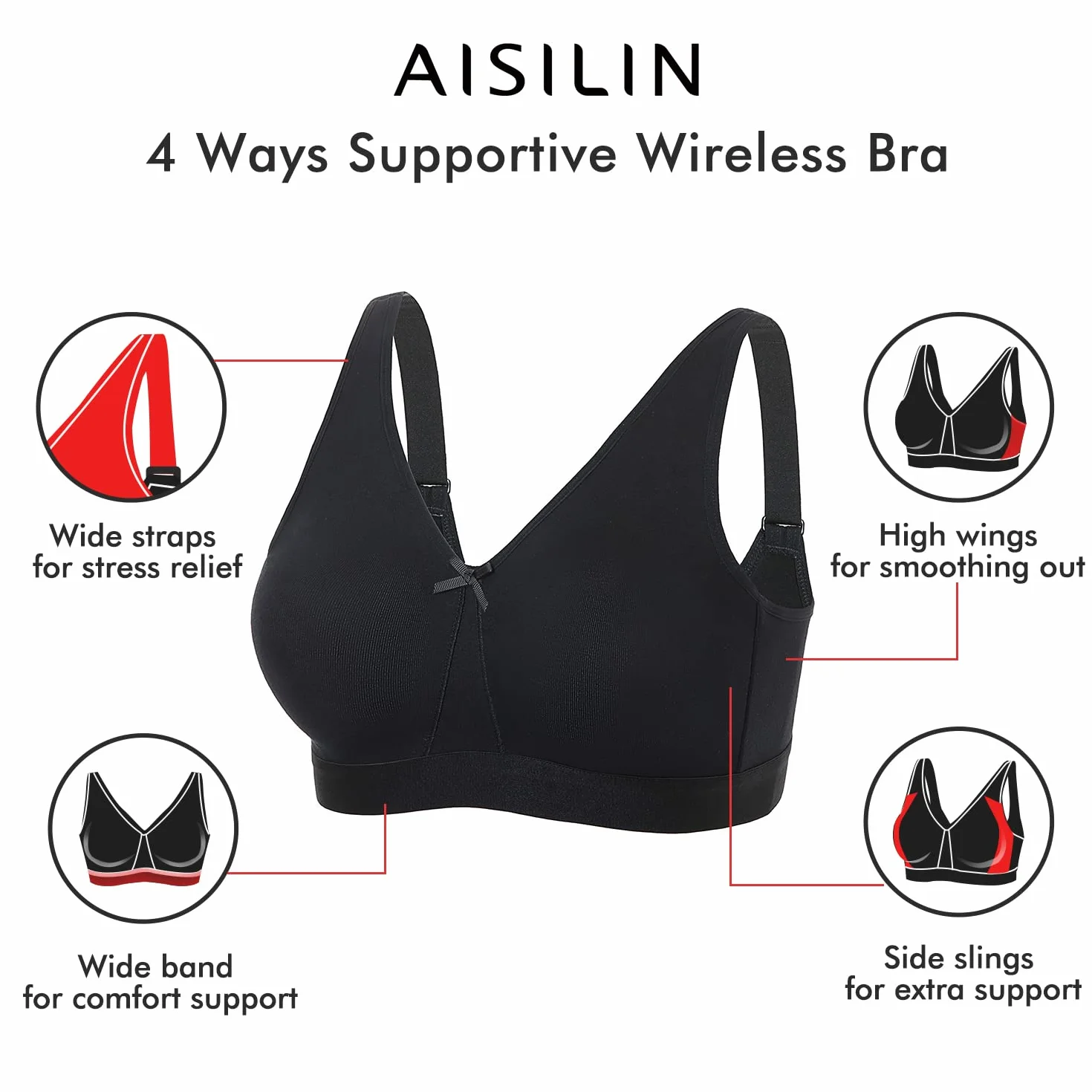 Damski Biustonosz Bezprzewodowy Plus Size Bawełna Wsparcie Komfort AISILIN
