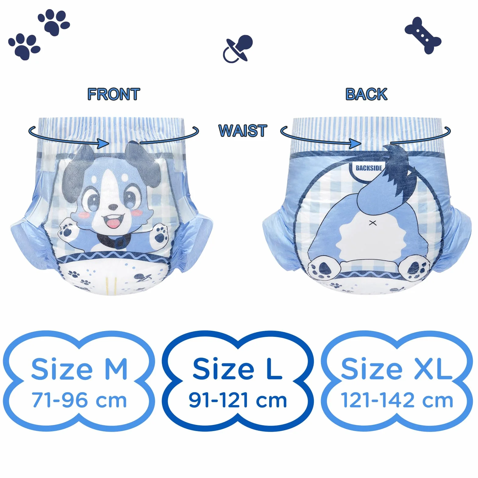 LittleForBig Regulowane Zapięcie na Rzep Materiałowe Plecy Pielucha Drukowana Dla Dorosłych 2 Sztuk - Mały Niebieski BabyFur (Medium 71-96 cm)