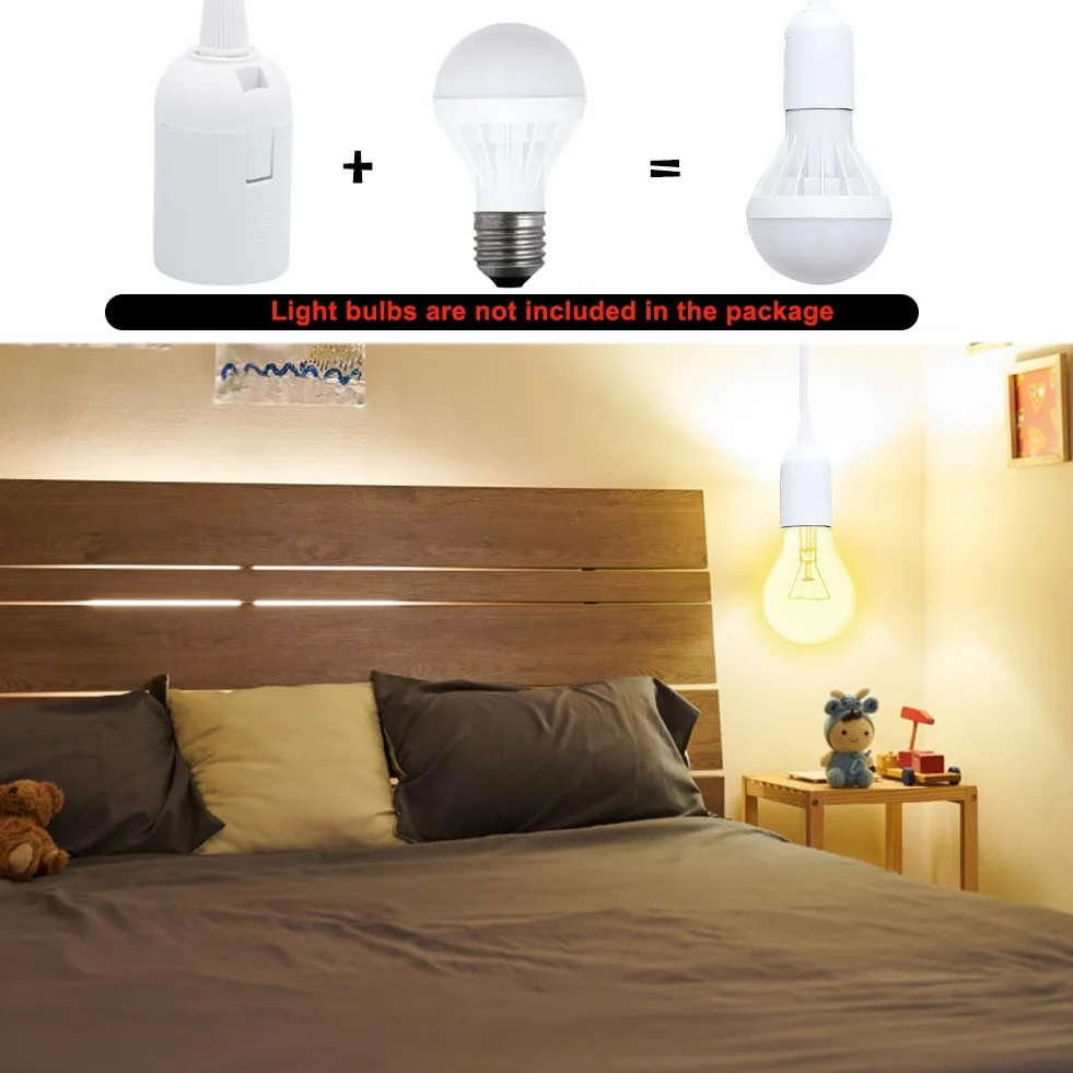 2 sztuki oprawek E27 z przełącznikiem, adapter gniazda wtykowego E27, przewód zasilający 2 m i wtyczka UE do lamp DIY, do zawieszenia lampy, lampa wisząca, salon, kuchnia, kolor biały