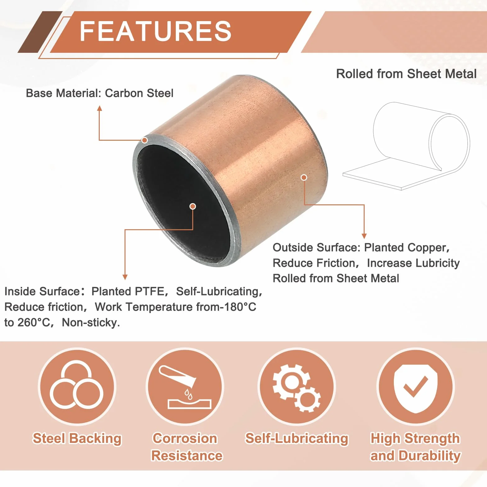 QUARKZMAN 10 sztuk łożysk ślizgowych 1/2" otwór x średnica zewnętrzna 19/32" x długość 1/2" Długość Plain Bearings Wrapped Oilless Bushings samosmarujące tuleje do części ślizgowych maszyn