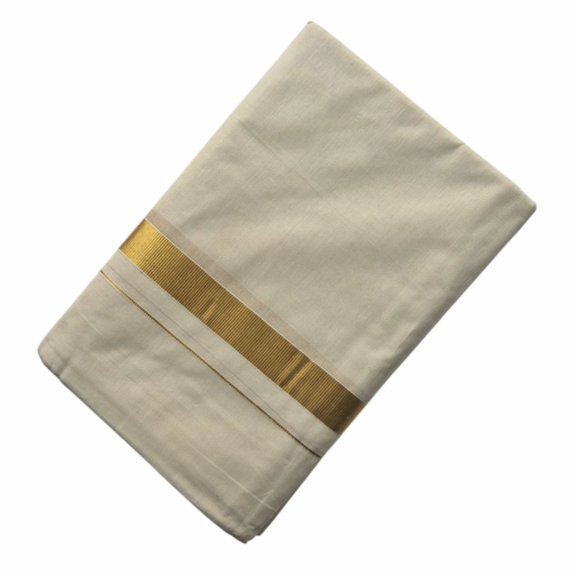 Kerala Double Golden Kasavu Mundu dla mężczyzn, złota granica Kuthampully White Double Dhoti dla Onam.