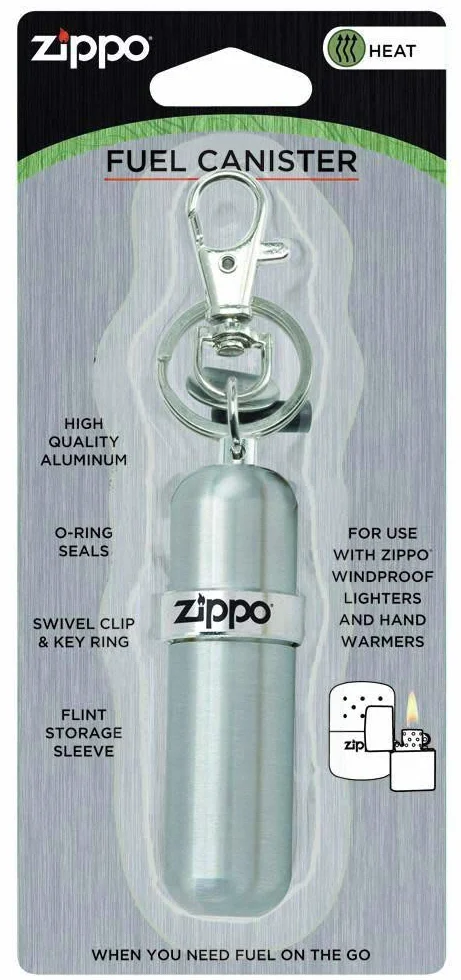 Zippo Pojemnik na Benzynę, Zawieszka do Kluczy, Mini Pojemnik z Aluminium, z Możliwością Ponownego Napełnienia, Zamknięcie Obrotowe, Optymalny do Napełniania Zapalniczek Sztormowych