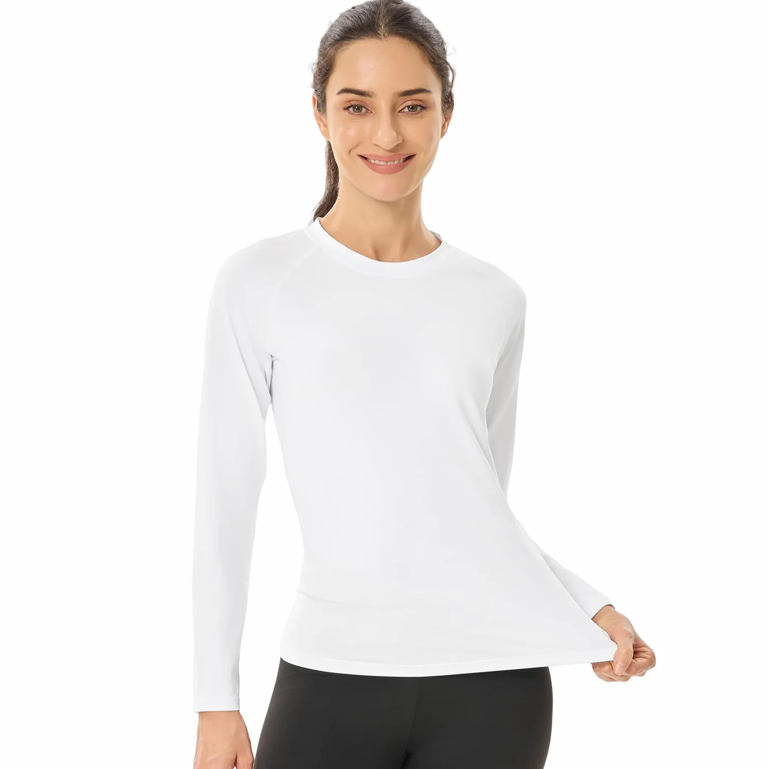 HYCOPROT 4-pak damskich termicznych koszulek kompresyjnych z długim rękawem z podszewką polarową, sportowe topy zimowe, bielizna treningowa