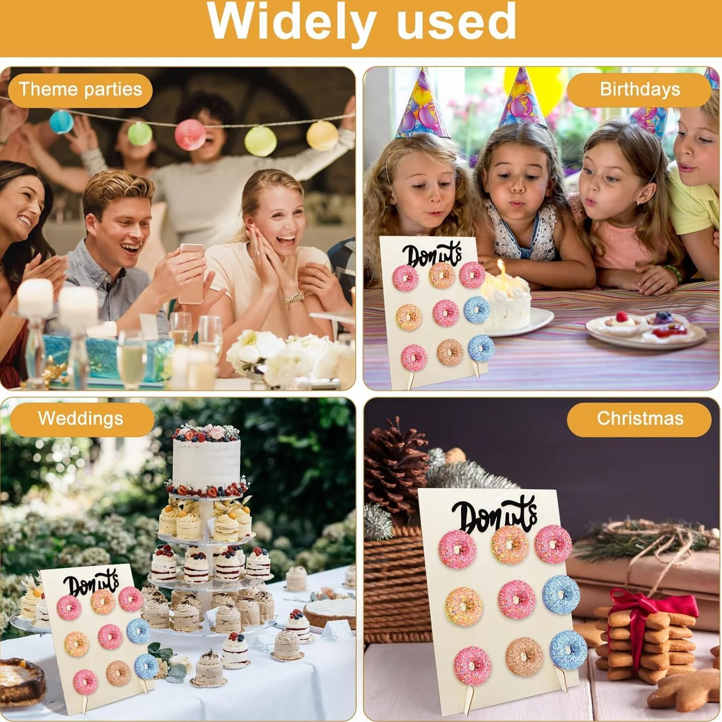 9-otworowy stojak na pączki, uchwyt na pączki, drewniany pączek ścienny wielokrotnego użytku, drewniany stojak na pączki na wesele, urodziny, baby shower
