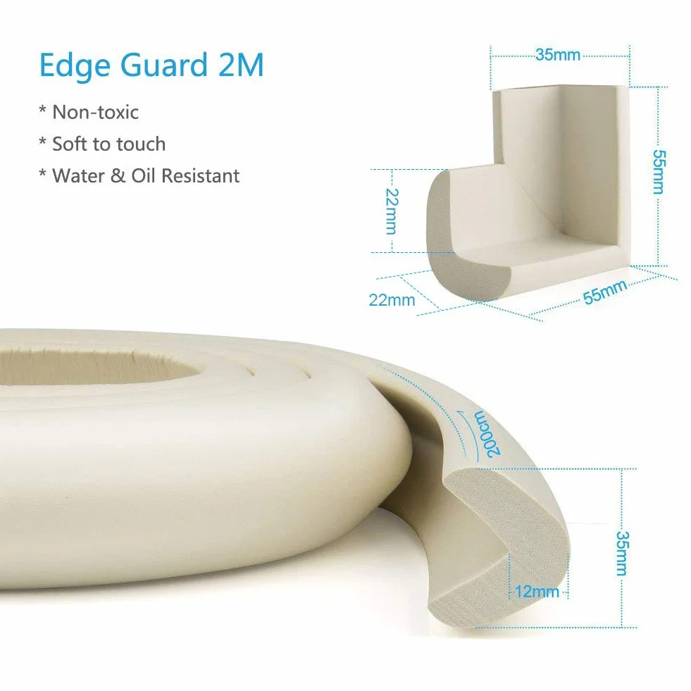 Vicloon Ochraniacze krawędzi, 2 paski bezpieczeństwa z pianki M i 4 narożne ochraniacze na poduszki, narożniki krawędzi dla niemowląt - mlecznobiałe