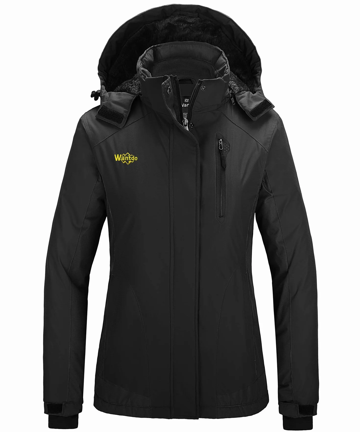 Wantdo Damska zimowa kurtka narciarska, ciepły płaszcz polarowy, kurtka snowboardowa, outdoorowa, kurtka wiatrówka z kapturem
