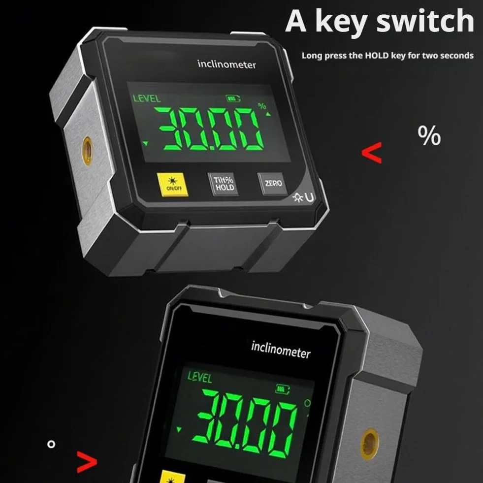 Cyfrowy miernik kąta, 4-stronny magnetyczny cyfrowy lokalizator kątowy z podświetleniem wyświetlacza LCD, ładowanie USB, cyfrowy poziom nachylenia do obróbki drewna, budownictwa, majsterkowania