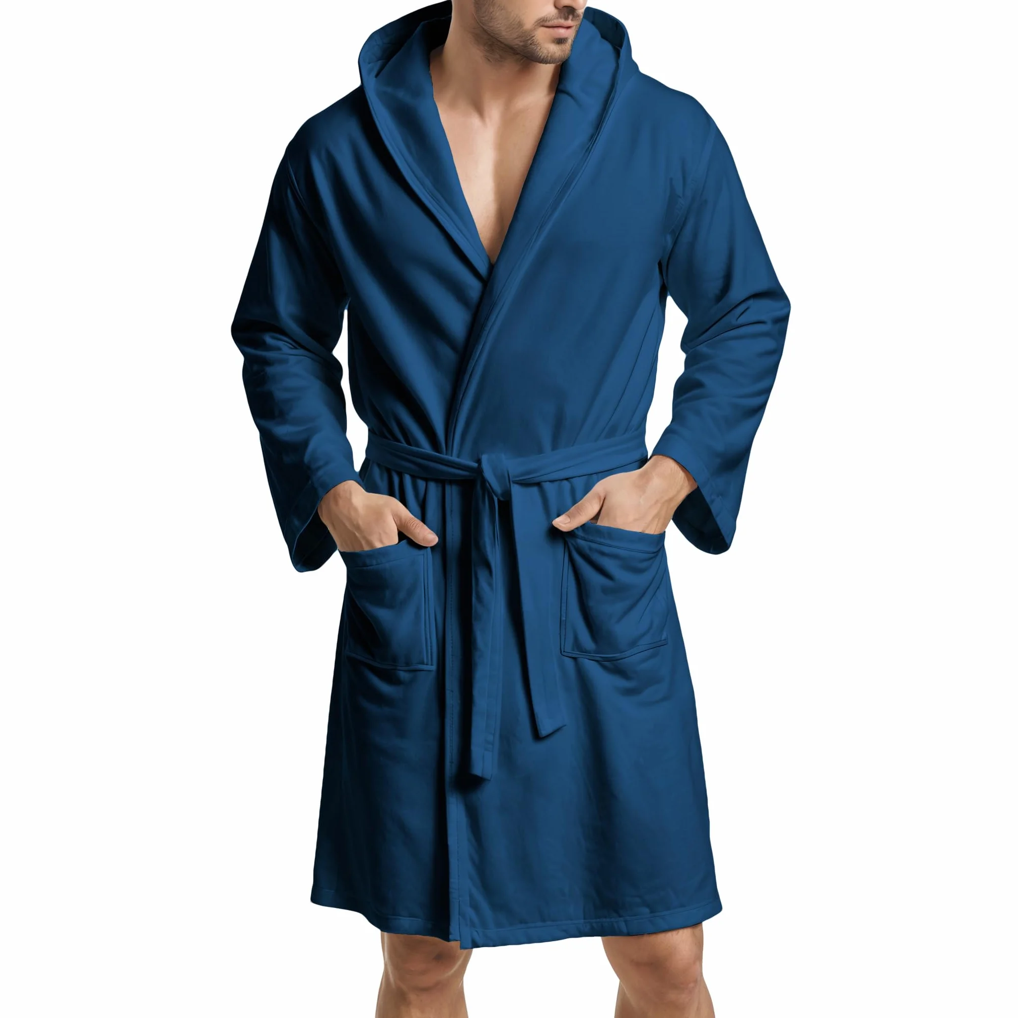 PETTI Artigiani Italiani Szlafrok z Mikrofibry Męski Damski z Kapturem, Kieszeniami, Paskiem, Unisex Szybkoschnący na Siłownię, Basen, Plażę, Spa, Granatowy, L